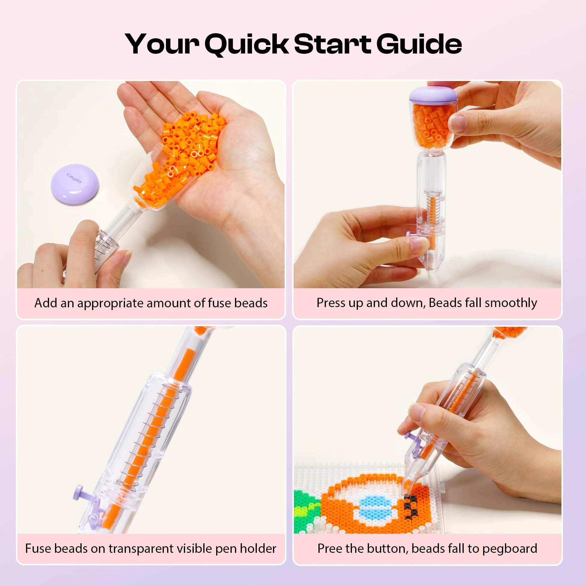 Caydo Pluma para Cuentas Fusibles 5mm, Distribuidor de Cuentas Fusibles Moradas para Decoraciones DIY Navideñas y Caseras, Interacción Padre-Hijo y Manualidades para Niños
