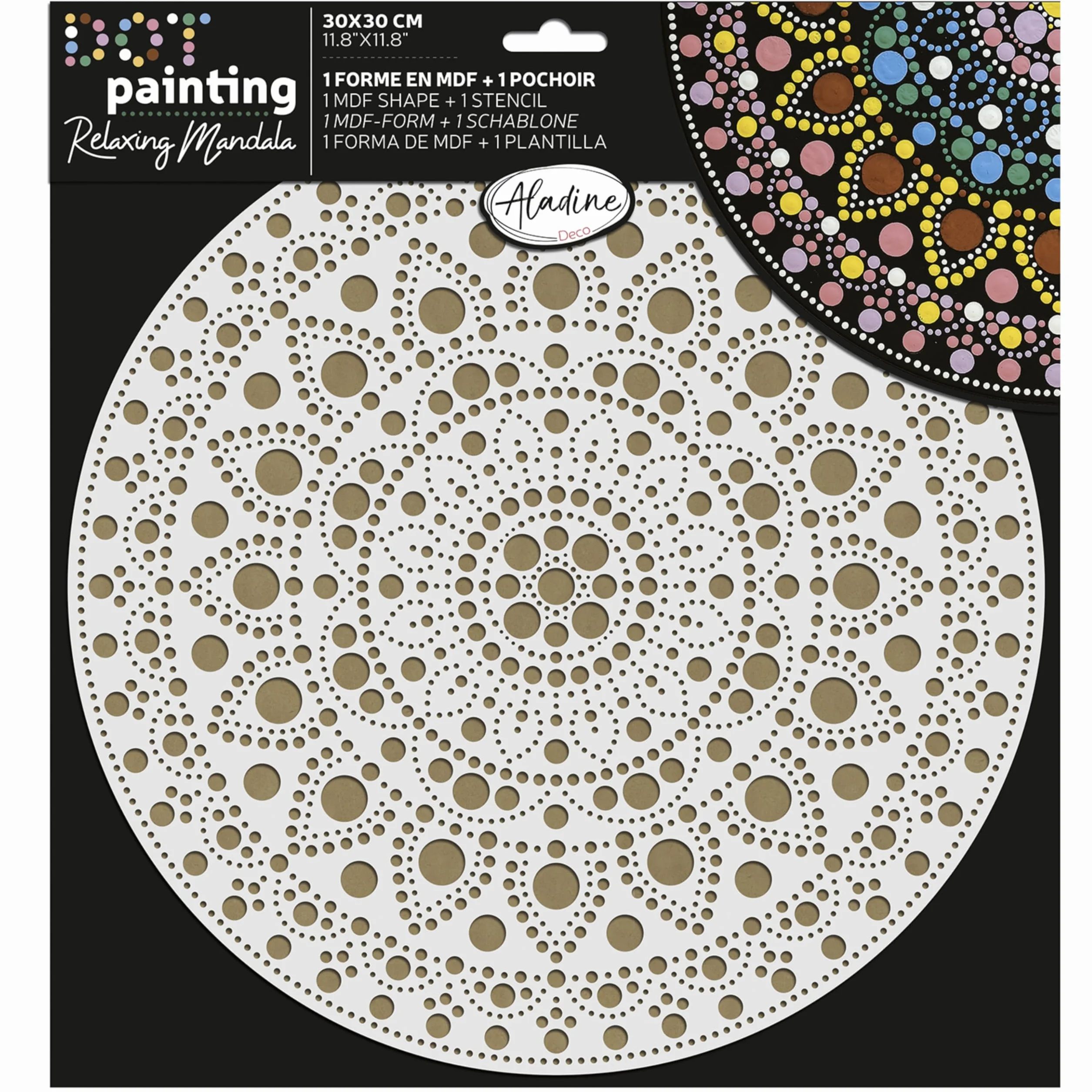 Aladine 85505 - Kit de mandala, 30 cm, diseño de mandala y soporte de madera