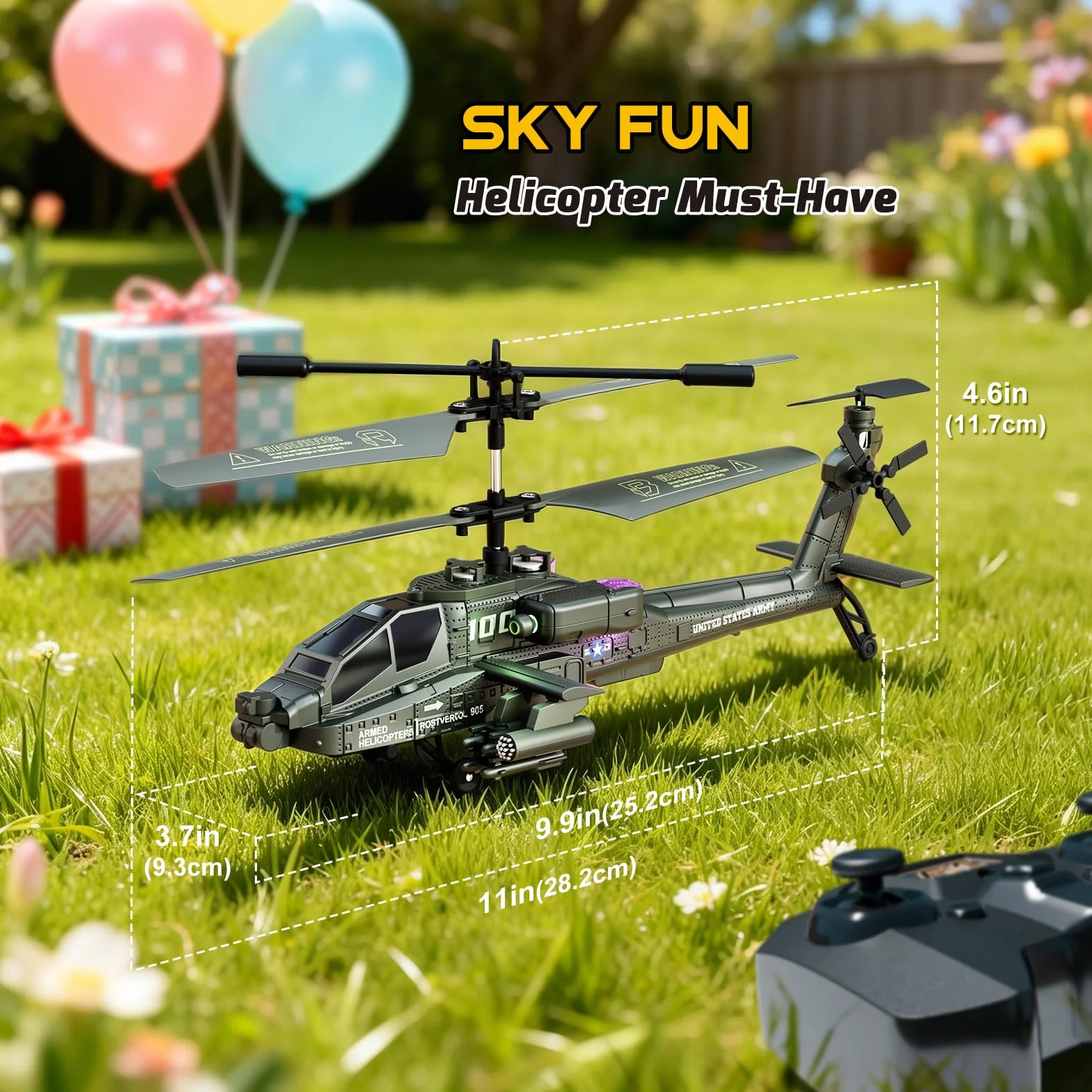 XIKOTEC Helicóptero Teledirigidos, RC Helicóptero, con Mantenimiento de Altitud, Giroscopio & Luz LED, 2 Baterías & Carga USB-C, Regalo para Niños de 8-12 Años (Verde)