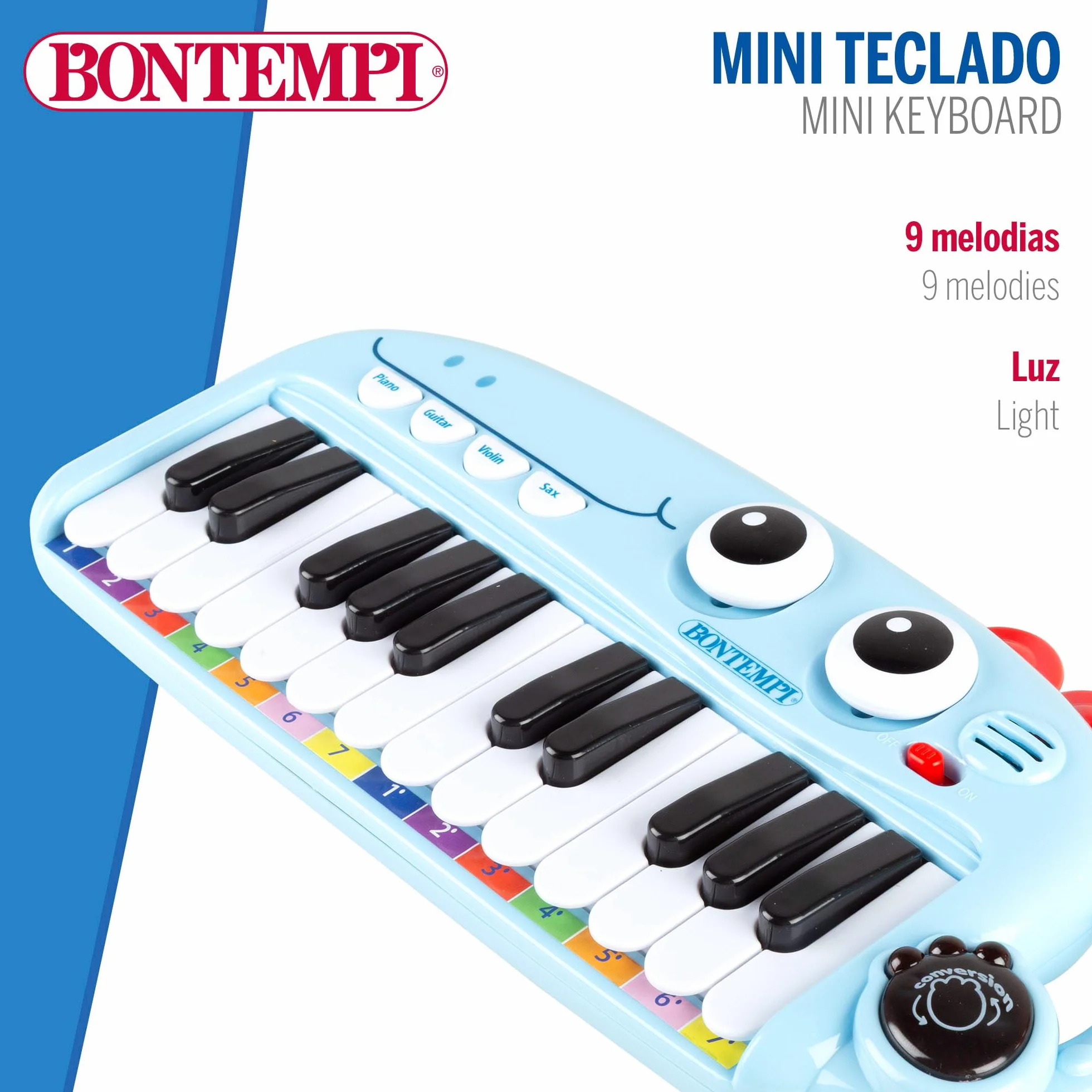 ColorBaby Bontempi Piano Infantil electrónico 24 Teclas con Luces, Sonidos, Melodías, Botones y diseño Seguro con Carita Sonriente, para iniciar a los más pequeños en la música Desde 18 Meses (39213)
