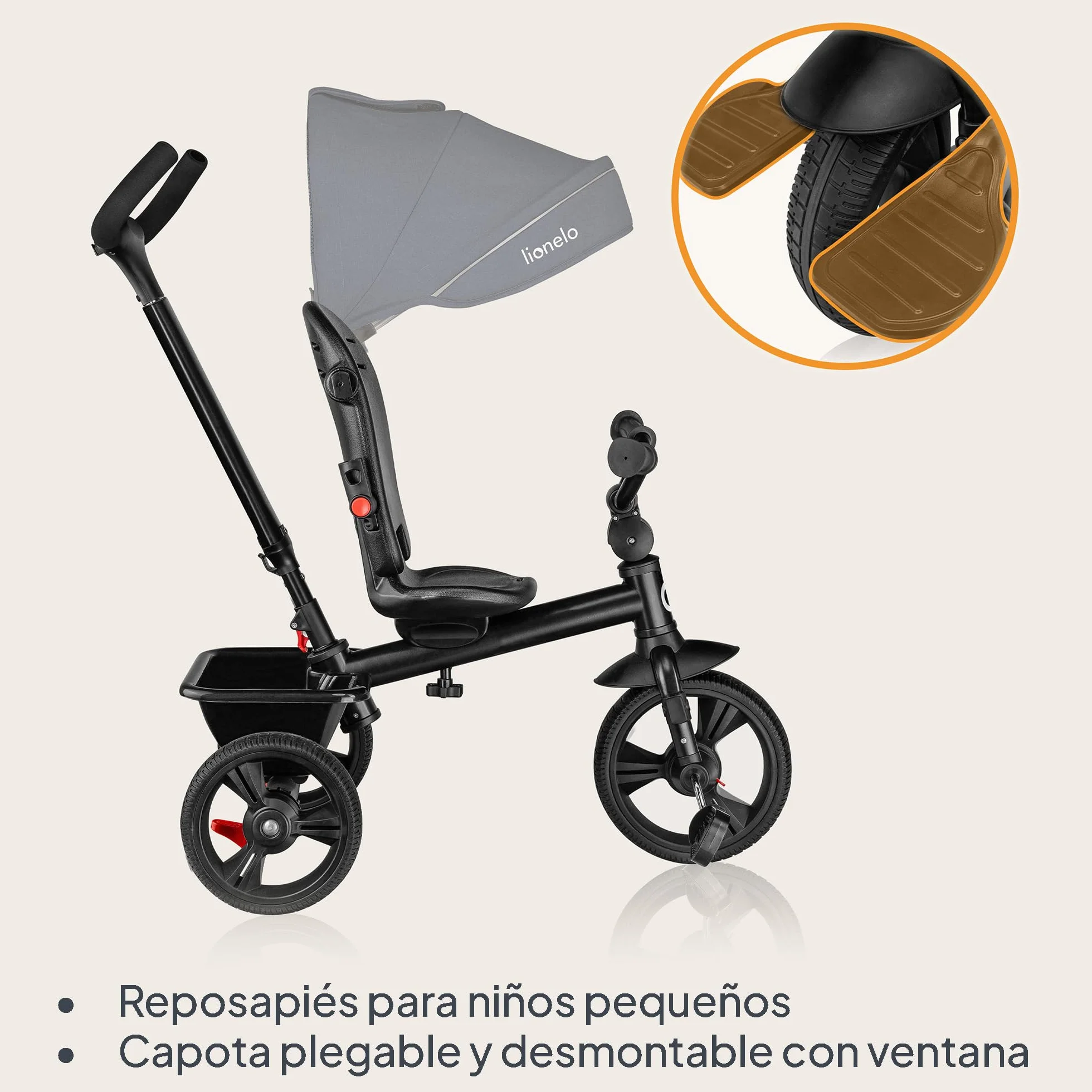 LIONELO Haari Triciclo Evolutivo para Niños, Bicicleta Bebe 4 en 1, Menores hasta 25 kg, 1,5-5 años, Carrito Cesta espaciosa, Bolsa y portavasos, Cinturones de 3 Puntos, Toldo Jeans