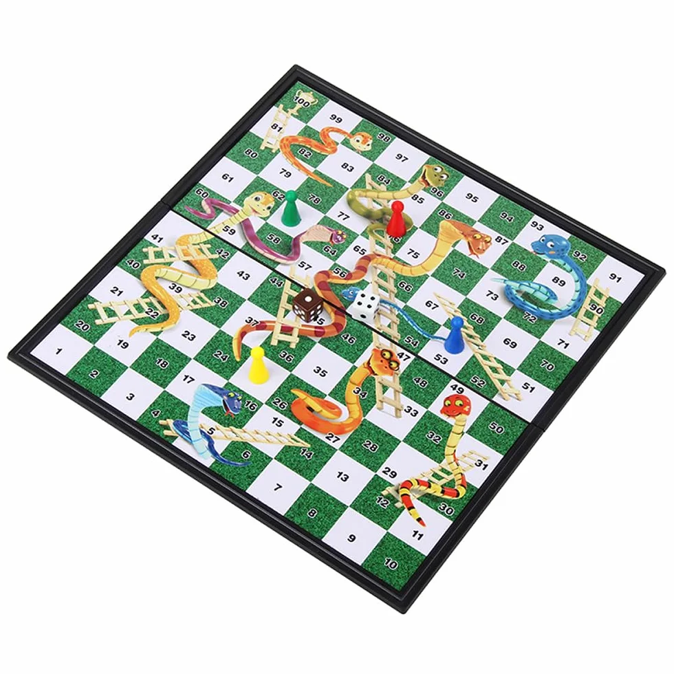POFET Juego de Mesa Plegable magnético Snakes and Ladders, Juego de diversión Familiar