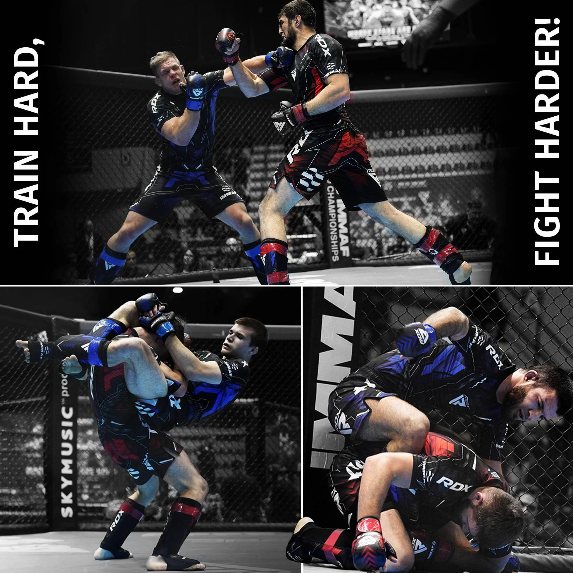 RDX Pantalones cortos de MMA aprobados por IMMAF, diseño de aberturas laterales para boxeo, muay thai, kickboxing