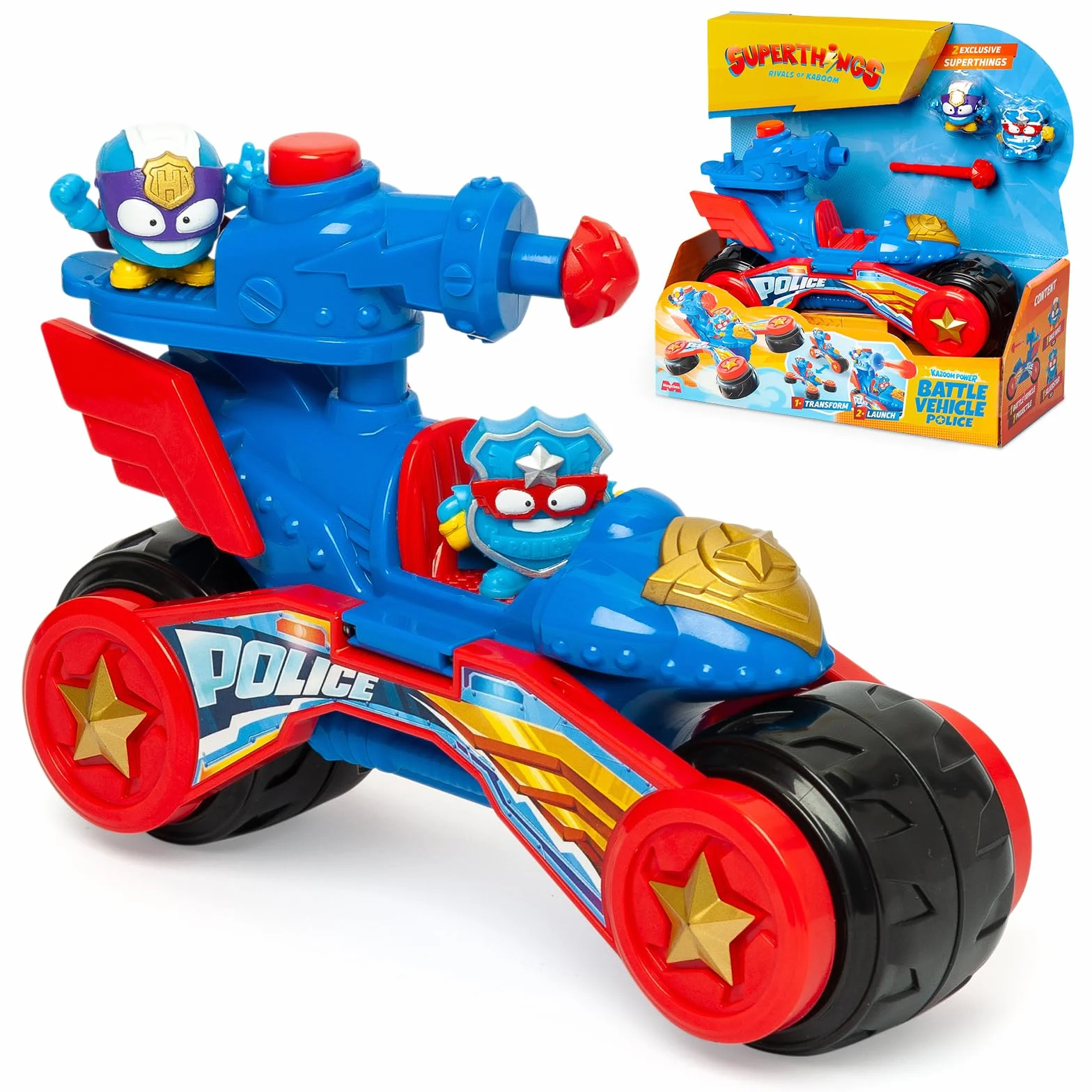 SUPERTHINGS KAZOOM POWE Battle Vehicle Police Vehículo de batalla policía Serie de TV Superthings Kazoom Power 1 Vehículo 2 Figuras Exclusivas 1 Proyectil