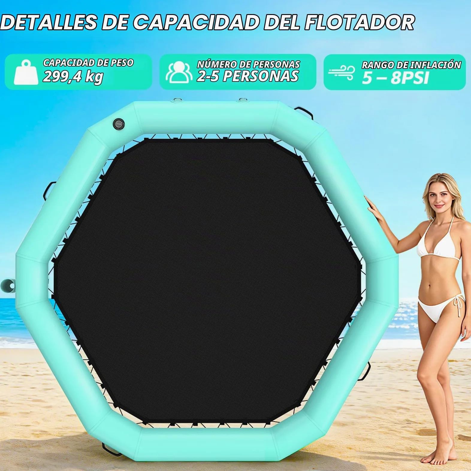 Muelle flotante inflable, plataforma flotante inflable hexagonal para adultos,Muelle flotante con escalera para piscina, lago, playa
