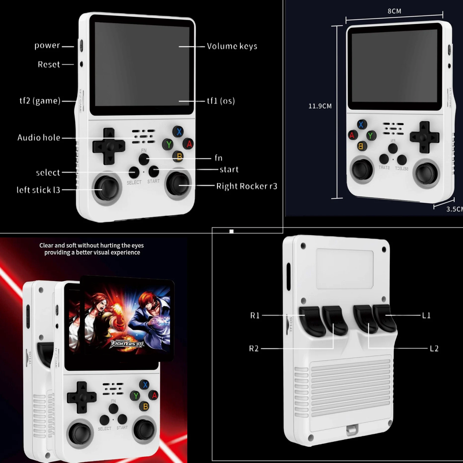 Portable Retro Handheld Game Console, 3.5inch IPS Screen, 10+ Mainstream Emulator, 64G TF Card, 15000+ Classic Games, 3500mAH Battery (64G Red)