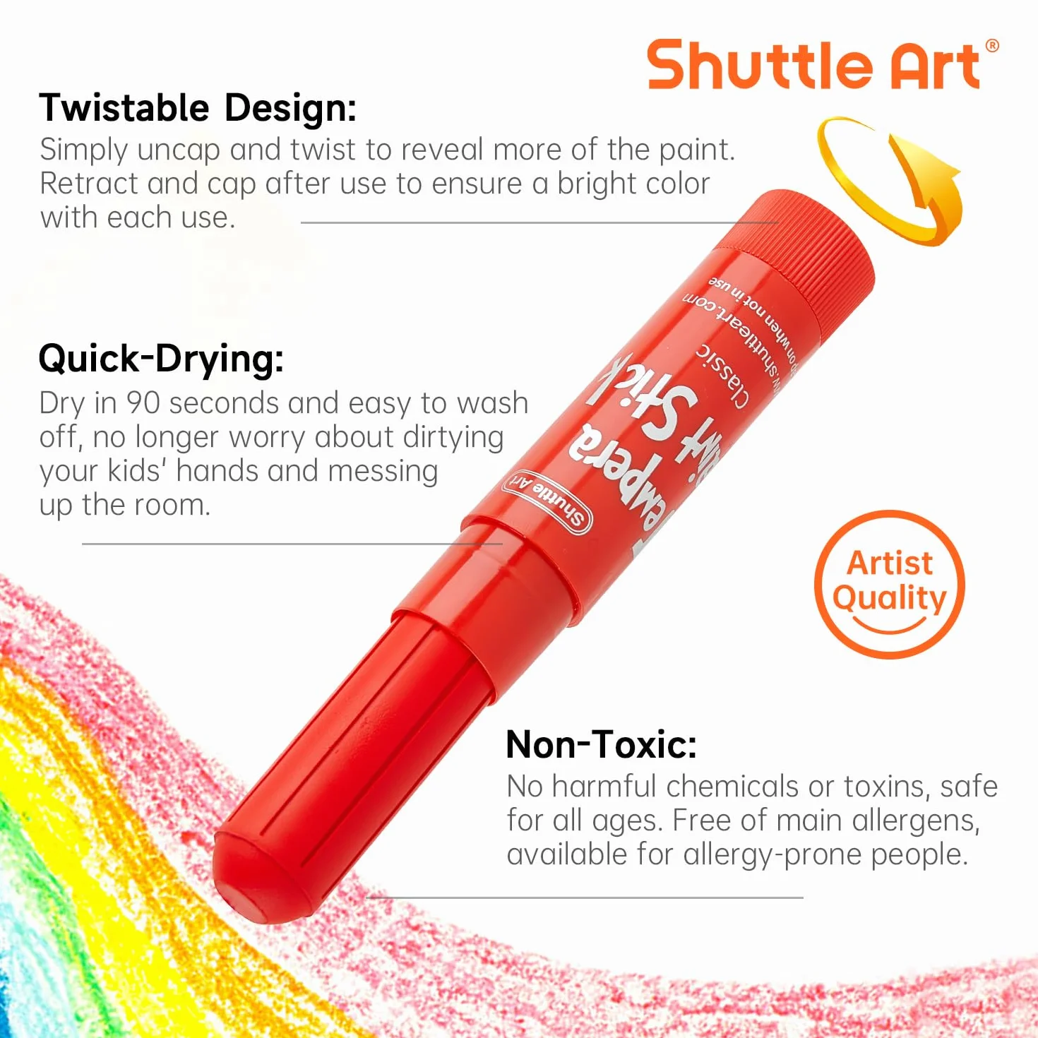 Palillos de pintura de témpera, 15 colores, pintura de témpera sólida para niños, secado súper rápido, pintura lavable, funciona muy bien en papel, madera, vidrio, cerámica y lienzo