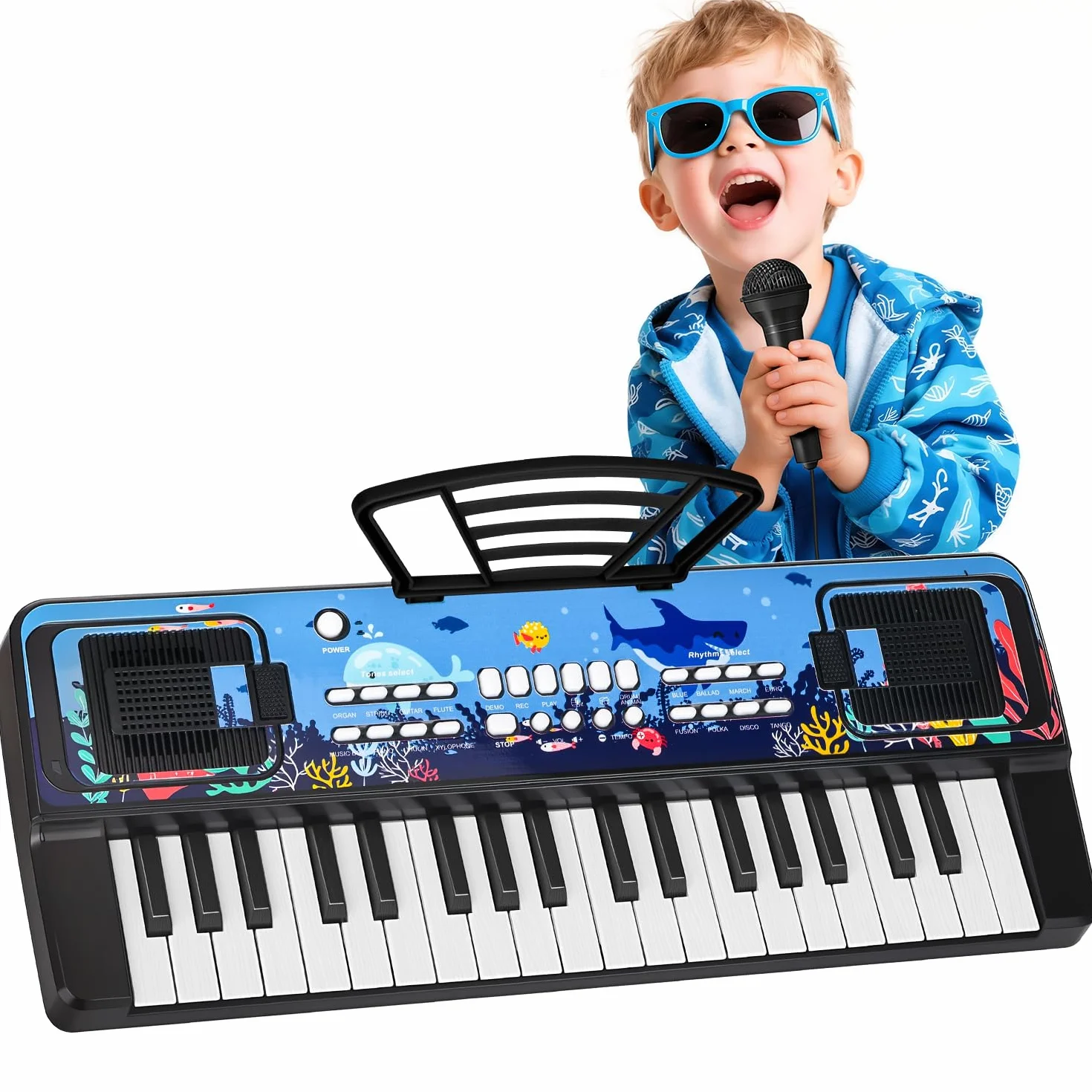 Infantil Piano Teclado 37 Teclas con Microfono y Atril – Portátil Juguete Musical para 3 4 5 6 Años Principiante Niños y Niñas, Regalos Navidad Cumpleaños, Negro