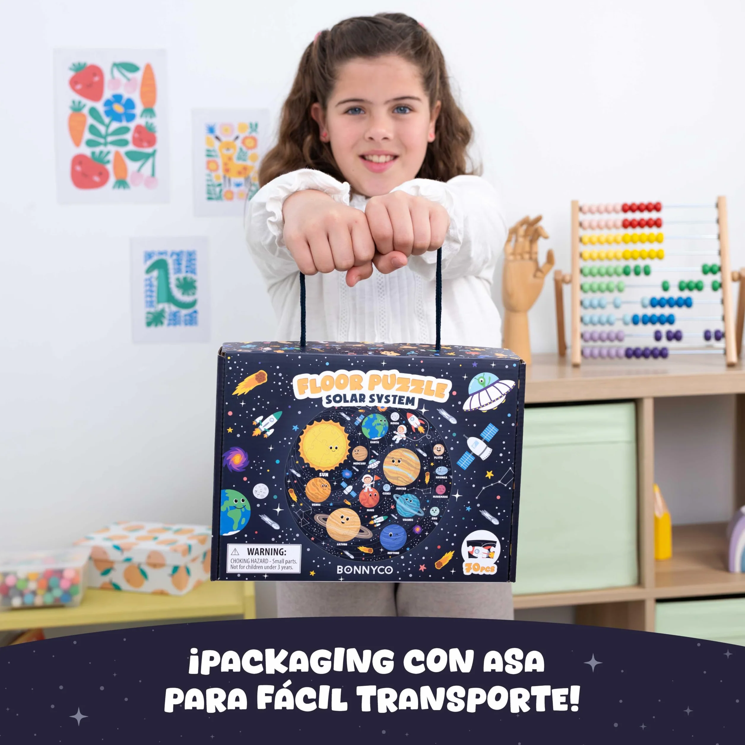 BONNYCO Puzzle XXL Sistema Solar 70 Piezas 58x58 cm Rompecabezas Redondo Planetas Juegos Educativos Niños 4 Años
