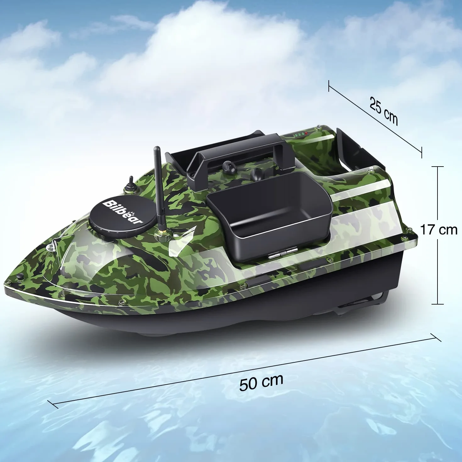 barco de cebo GPS con echólot y GPS, 3 compuertas, suministro de cebo, pesca con sensor sonar, batería de repuesto, bolso (Camo Boot con buscador de pescados)