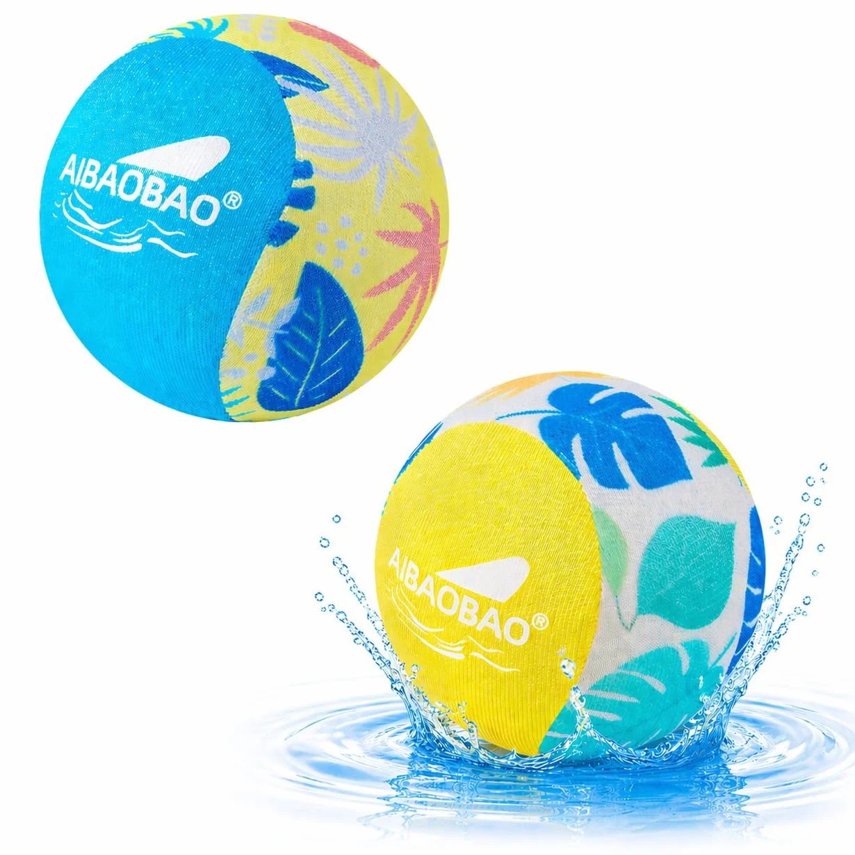 Pelota de Agua Que Rebota 2 PCS Ø55mm, Pelotas Saltarinas para Piscina y Playa, Reutilizables de Secado Rápido con Funda de Lycra, Juegos de Verano para Niños y Adultos (Amarillo + Azul)