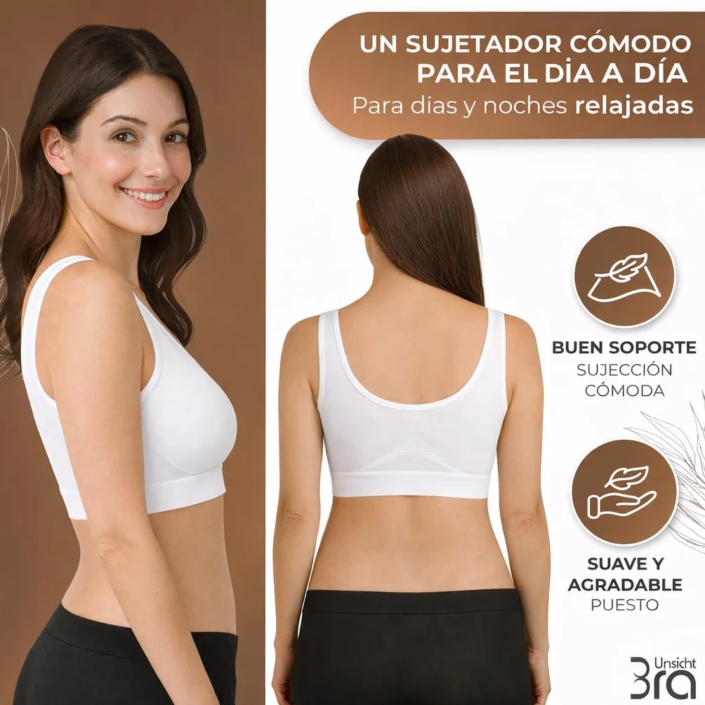 Mujer Set de 3 Sujetadores Bralette Sin Aros Invisible Antisudor Sin Costuras Algodón Negro Blanco Beige