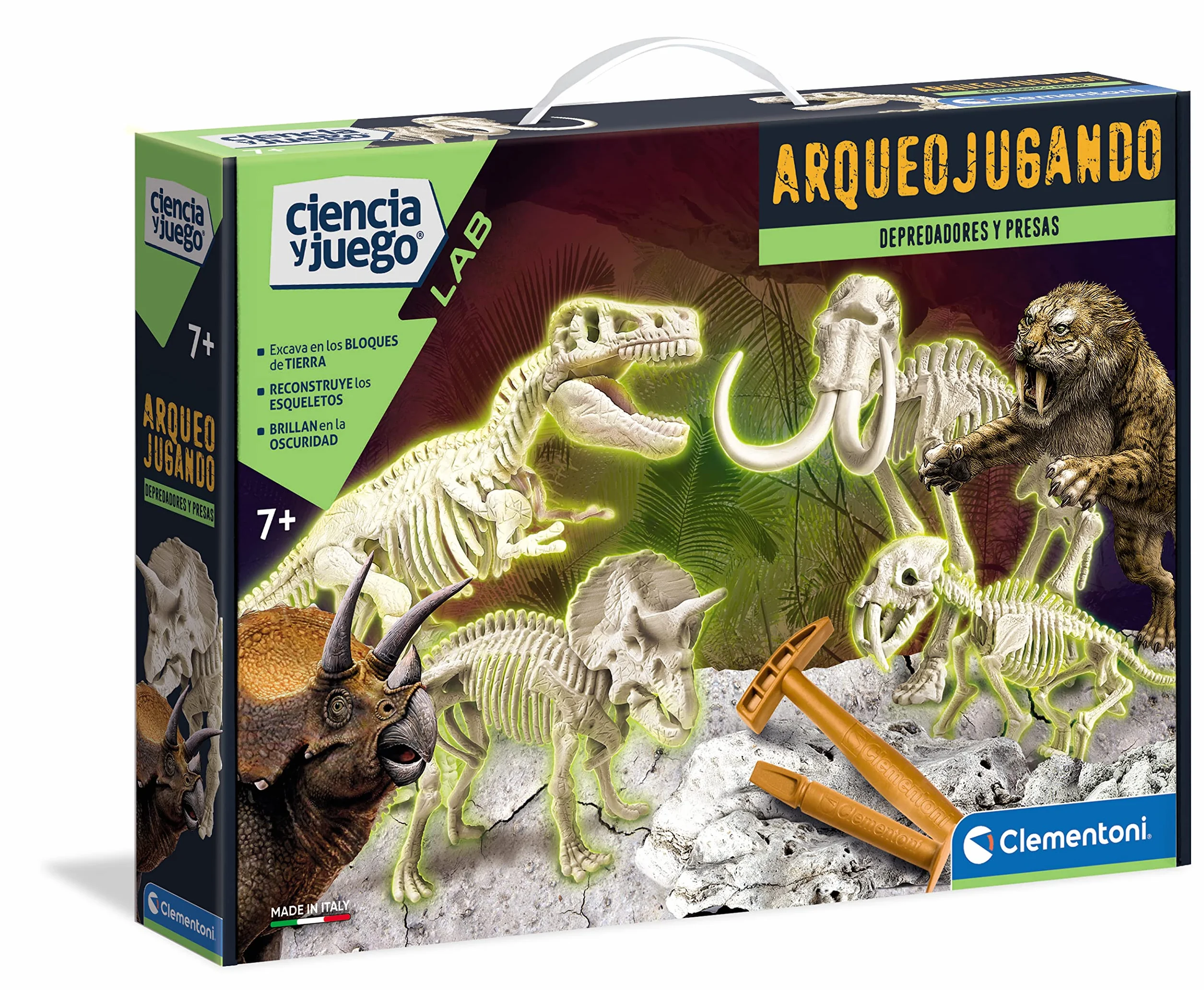 Clementoni Arqueojugando Depredadores y Presas Juego científico excavar y Montar Dinosaurios 7 años