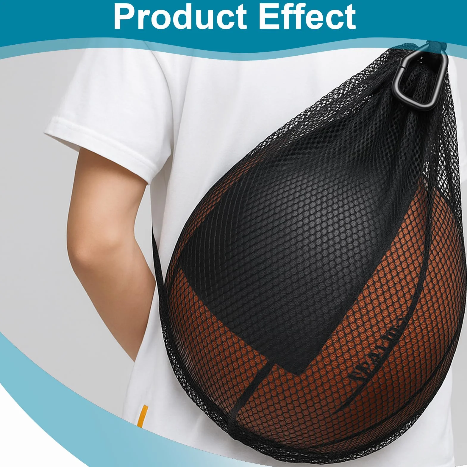 Bolsa Red para Balón de Malla Negra con Mosquetón para Baloncesto, Voleibol, Fútbol y Balonmano