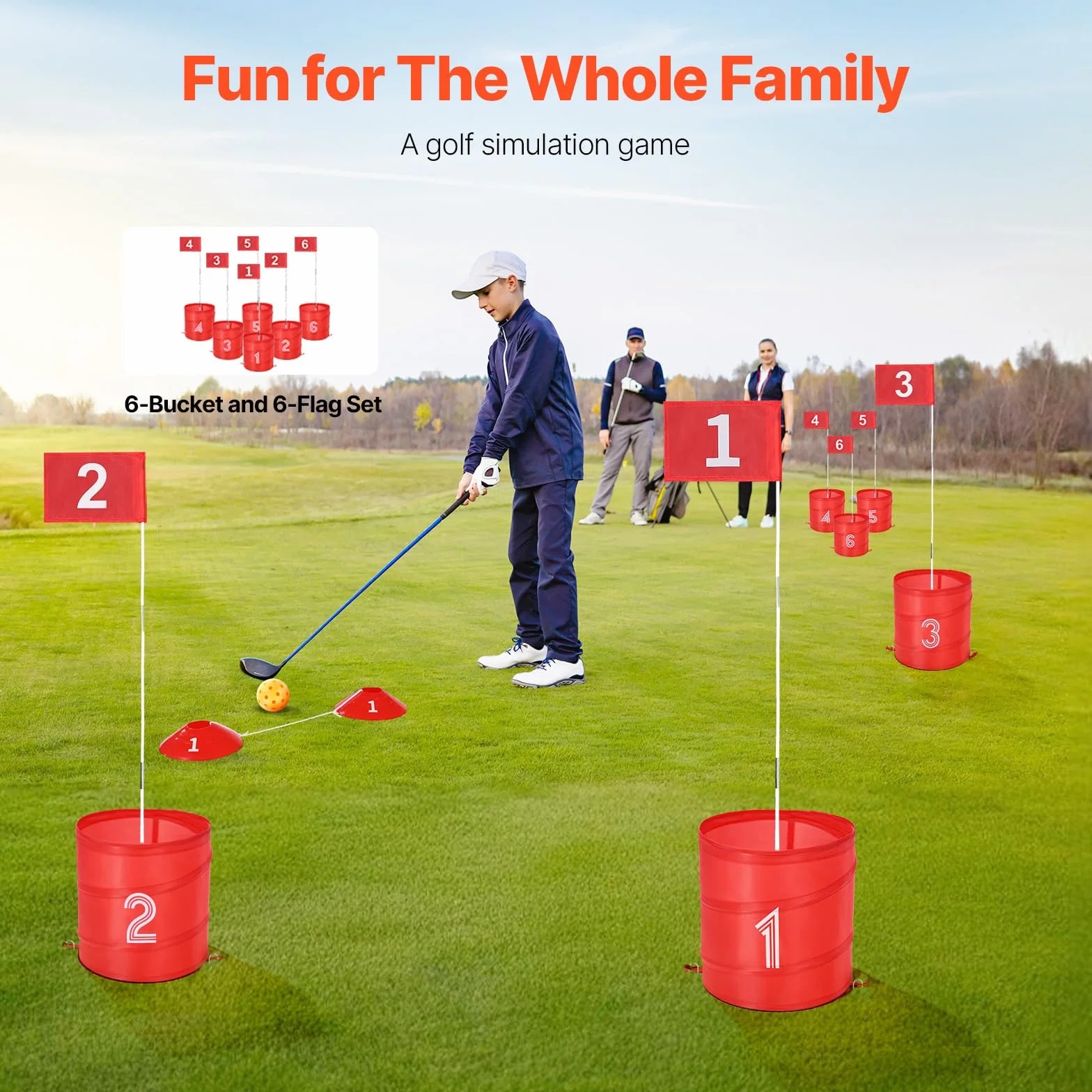 VEVOR Juego de Golf para Patio Campo de Golf de 6 Hoyos Juego de Práctica de Golf con Baldes Juego de Golf para Familias Juego de Golf Portátil para Exteriores para Césped, Patio, Campamento