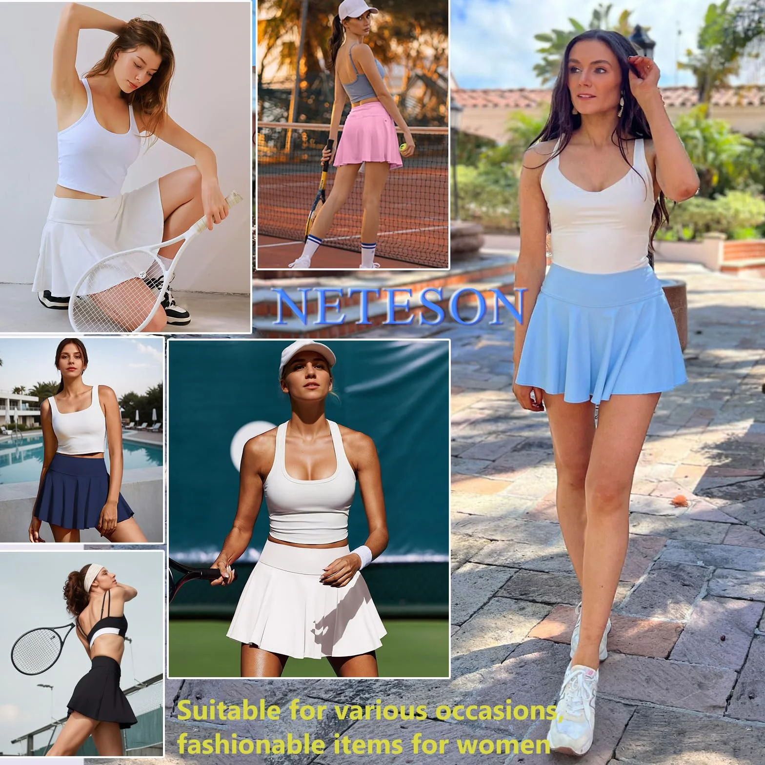 Falda Plisada 2 en 1 Mujer Deportiva Mini Skorts con Pantalones Cortos Bolsillo
