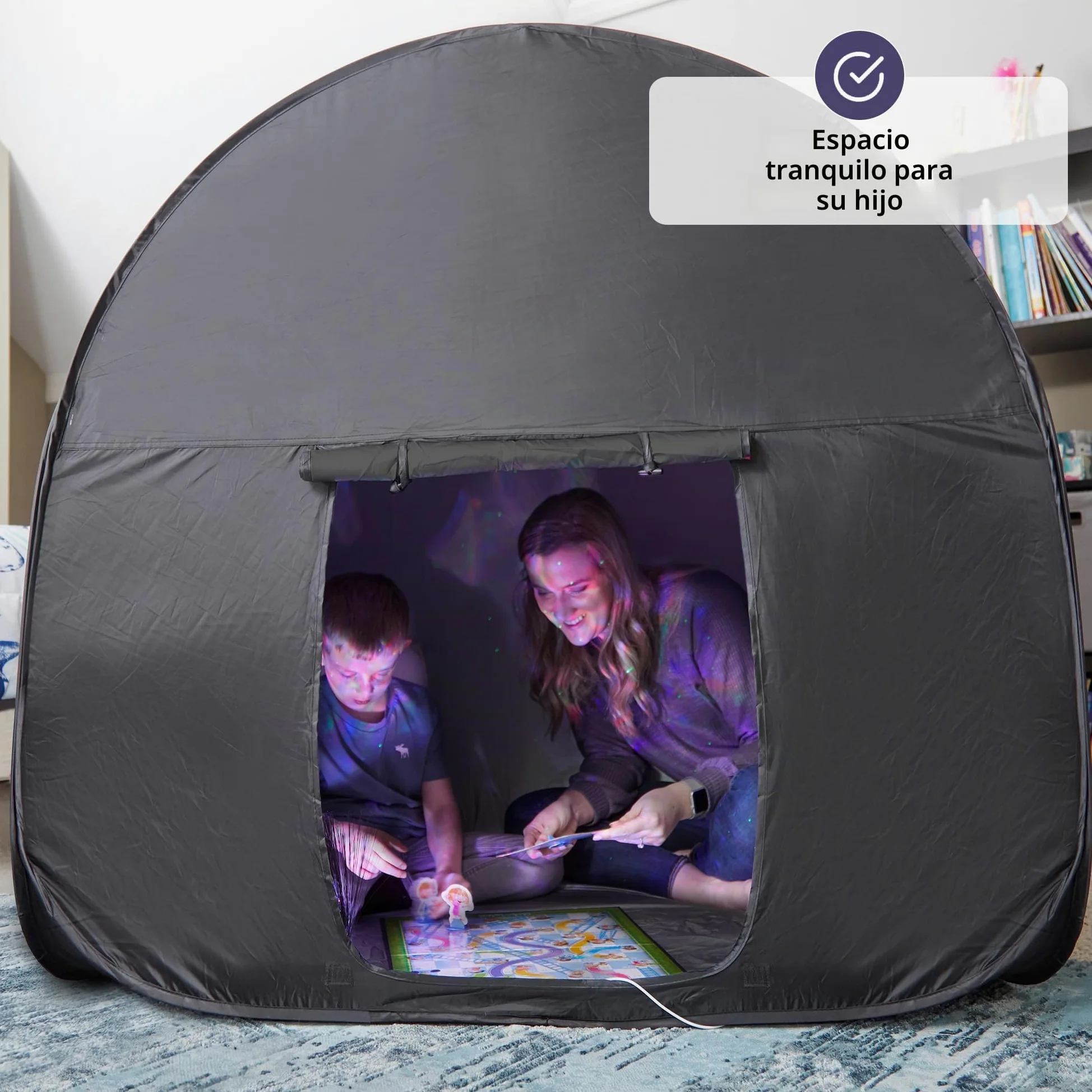 Tienda Sensorial | Rincón De Calma para Que Los Niños Jueguen Y Se Relajen | Ayuda En Autismo, TPS, Ansiedad Y Concentración | Tienda Sensorial Negra para Niños Autistas | Doble