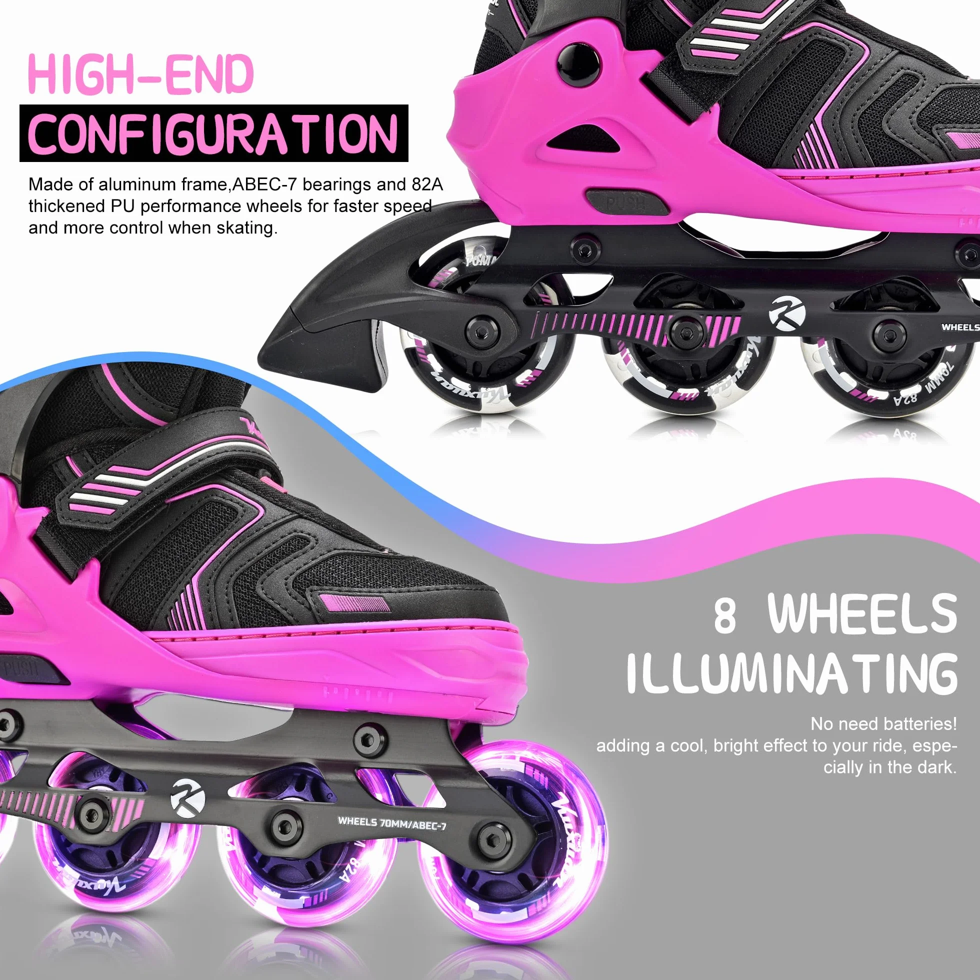 Kuxuan Patines en Línea Ajustables para Niños con Ruedas Luminosas