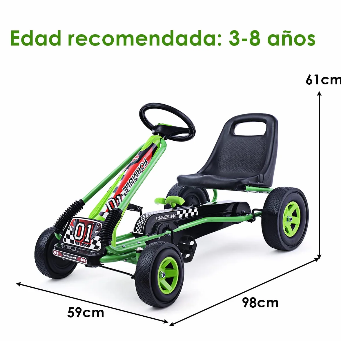 COSTWAY Go Kart Racing para Niños Coche de Pedal Asiento Ajustable con Ruedas de Goma Embrague y Freno Infantil Juguete (Verde)