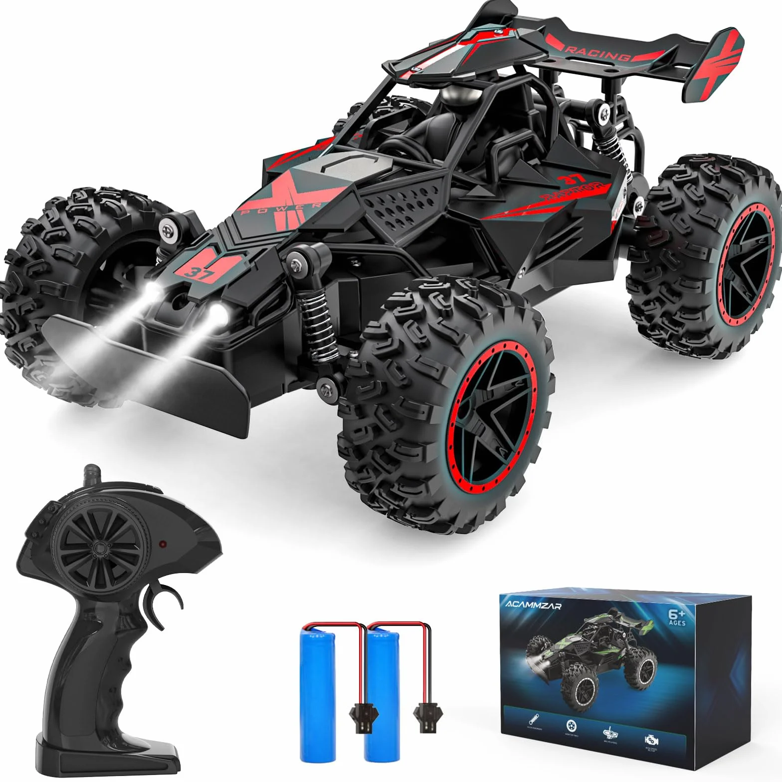 ACAMMZAR Coche Teledirigido para Niños, 1:18 20+KM/H Off Road Monster RC Truck, Control Remoto RC Coche para Años y Adultos, Rojo