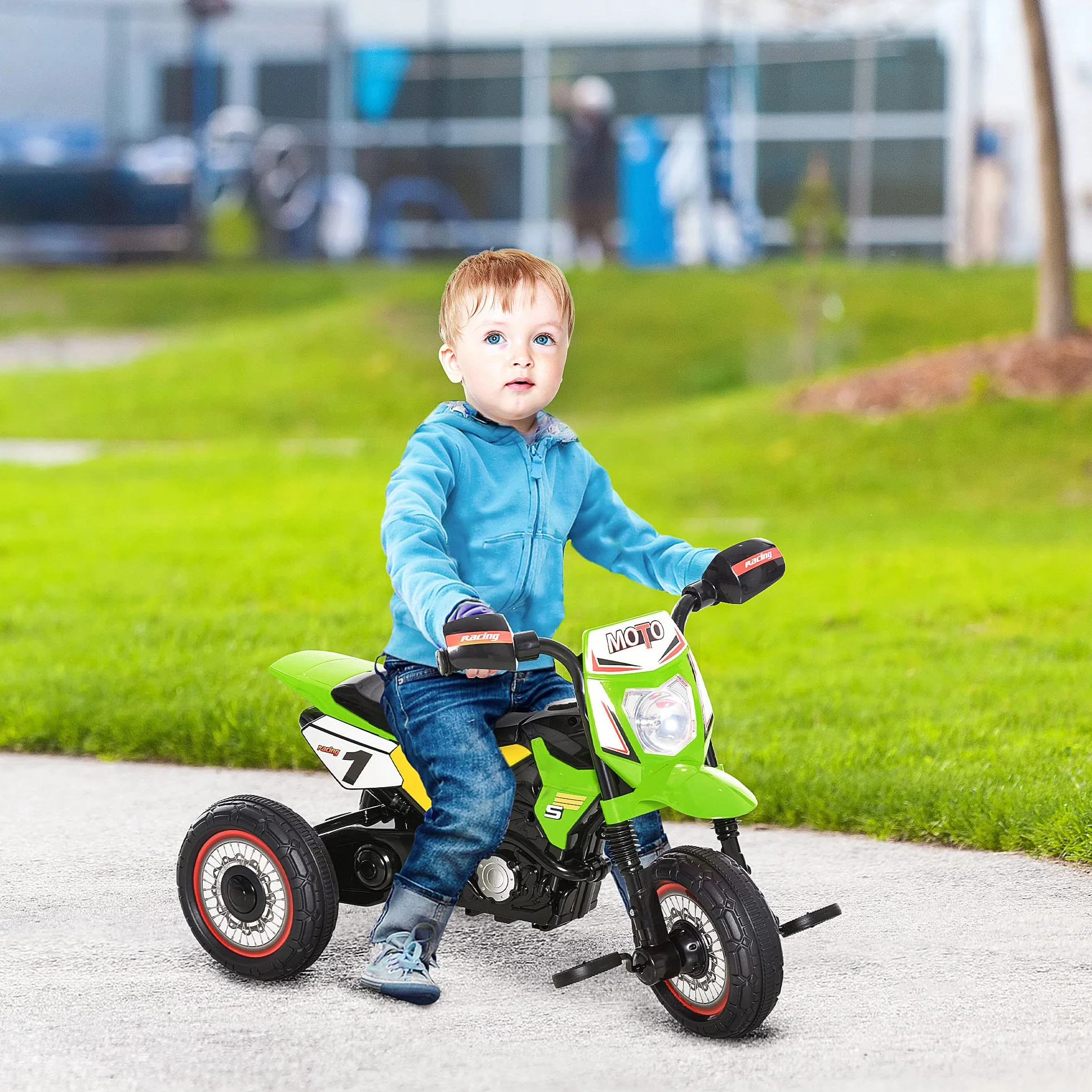 HOMCOM Moto Correpasillos para Niños de 18-36 Meses Triciclo para Niños Triciclo Infantil con 3 Ruedas Luces y Músicas Carga 20 kg 71x40x51 cm Verde