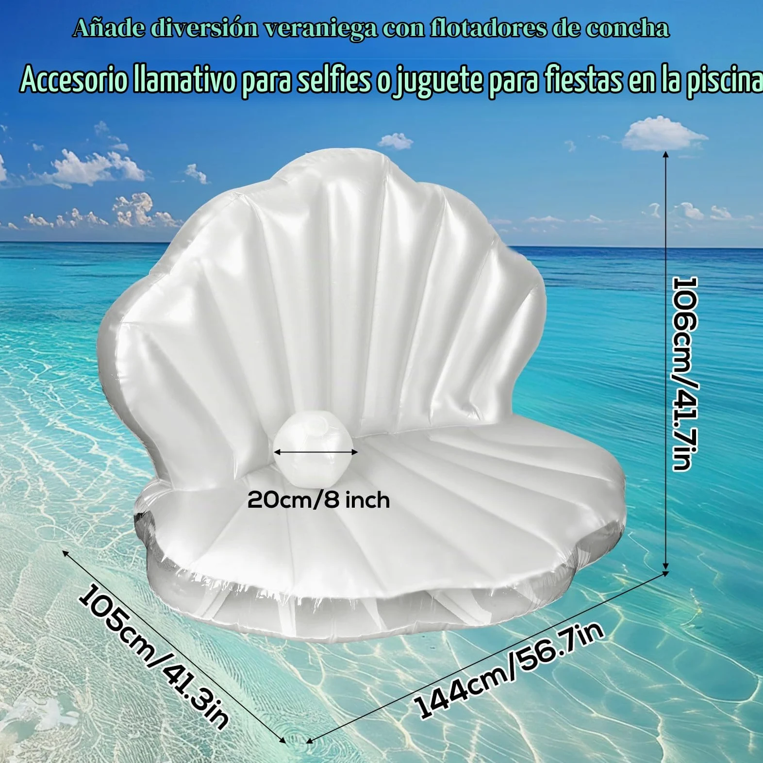 BOXOB Flotador de Piscina de Concha Marina, 144cm Grueso Inflable Gigante con Bola Perla para Despedidas Oltera Temática Oceánica y Verano Playa Divertida Fiesta en la Piscina Decoración