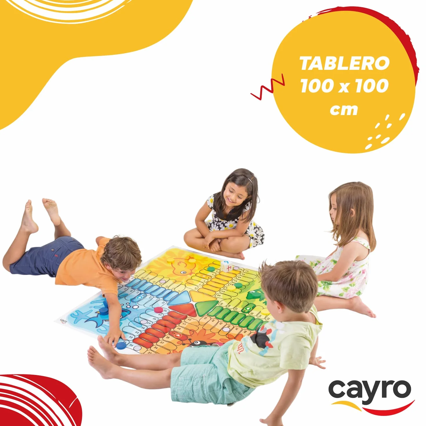 Cayro - Parchís - + 5 Años - Modelo Gigante -Tablero 100 x 100 cm - Juego de Mesa - Niños y Adultos - para Jugar al Aire Libre - Ideal 2 a 4 Jugadores