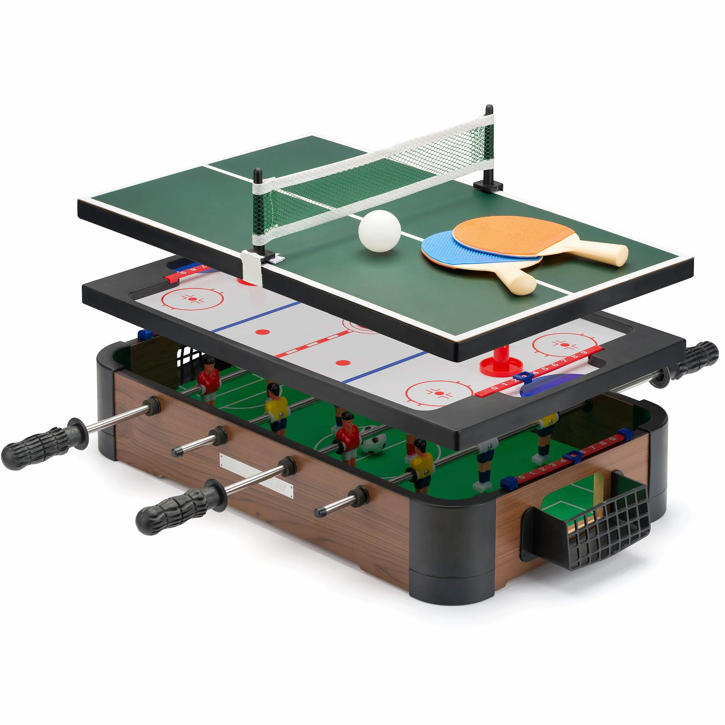 Toyrific Powerplay - Juego de Mesa 3 en 1, Juego de Mesa multijuego, Mini fútbol, Hockey y Tenis de Mesa, mesas de Billar Deportivas, Talla única