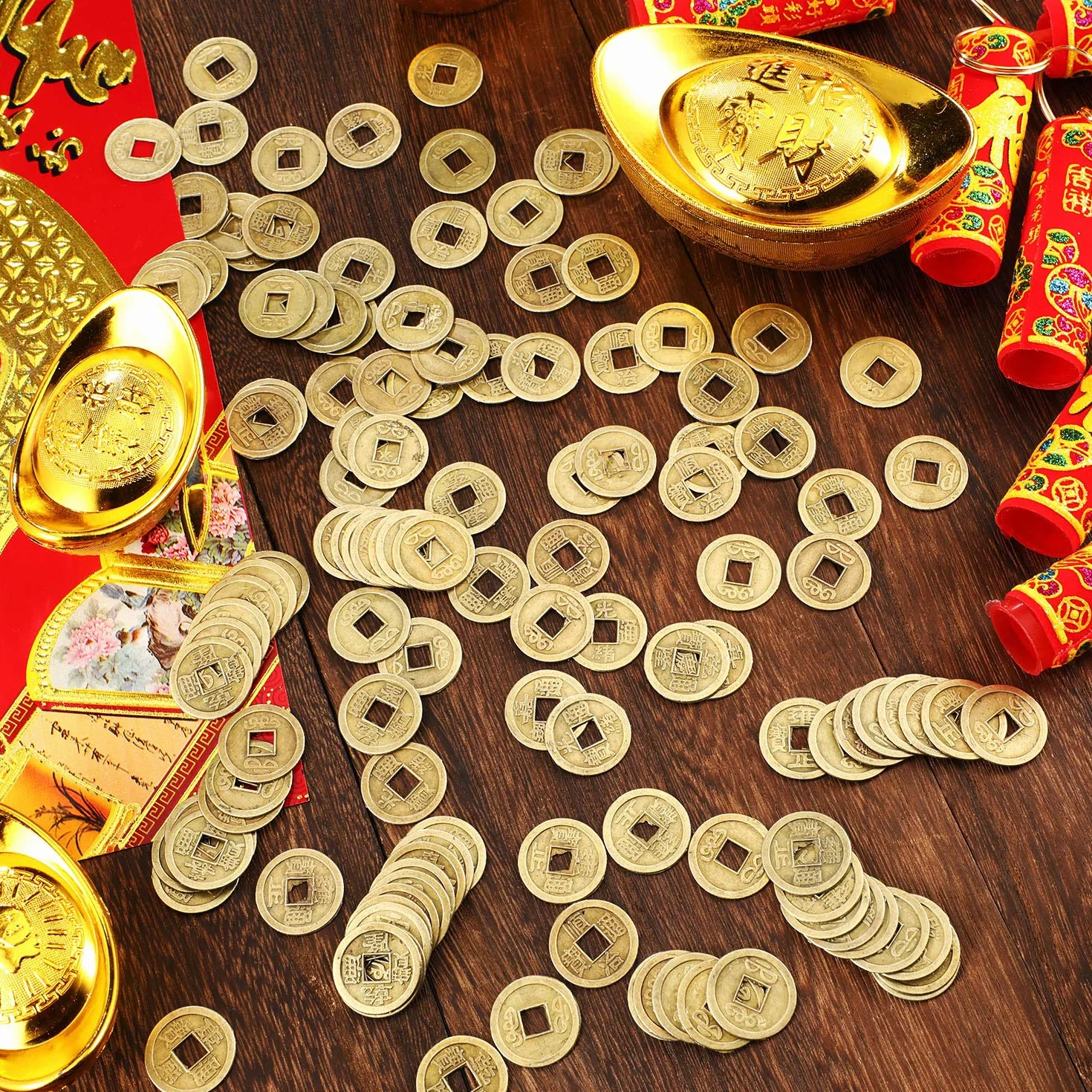 BOAO - 100 Monedas de la Suerte Chinas Feng Shui I-Ching, del Año Nuevo Chino, para atraer Riqueza y Buena Suerte (2 cm)