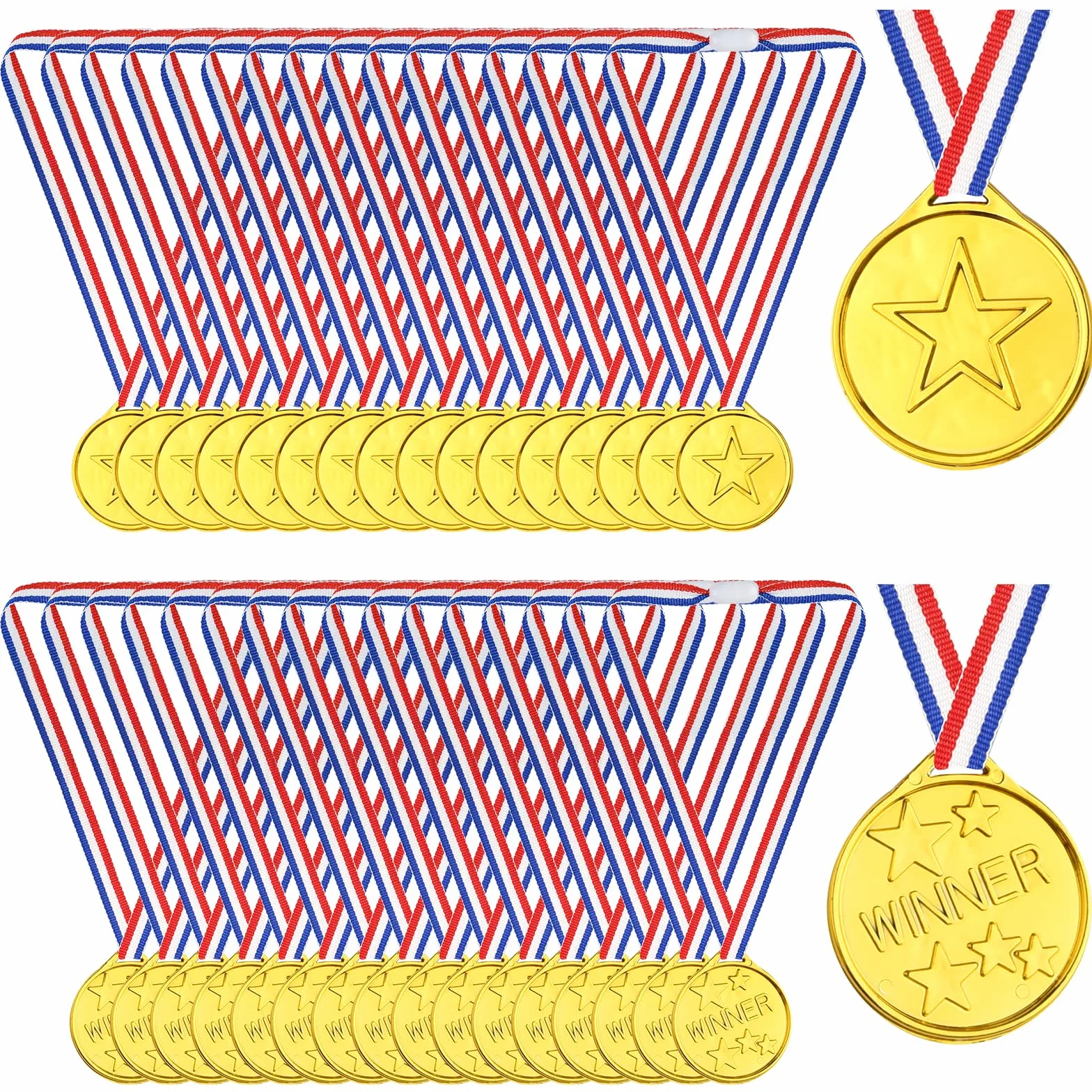 PLULON Medallas de Ganador de Plástico Bronce Dorado Plateado con Cintas para el Cuello