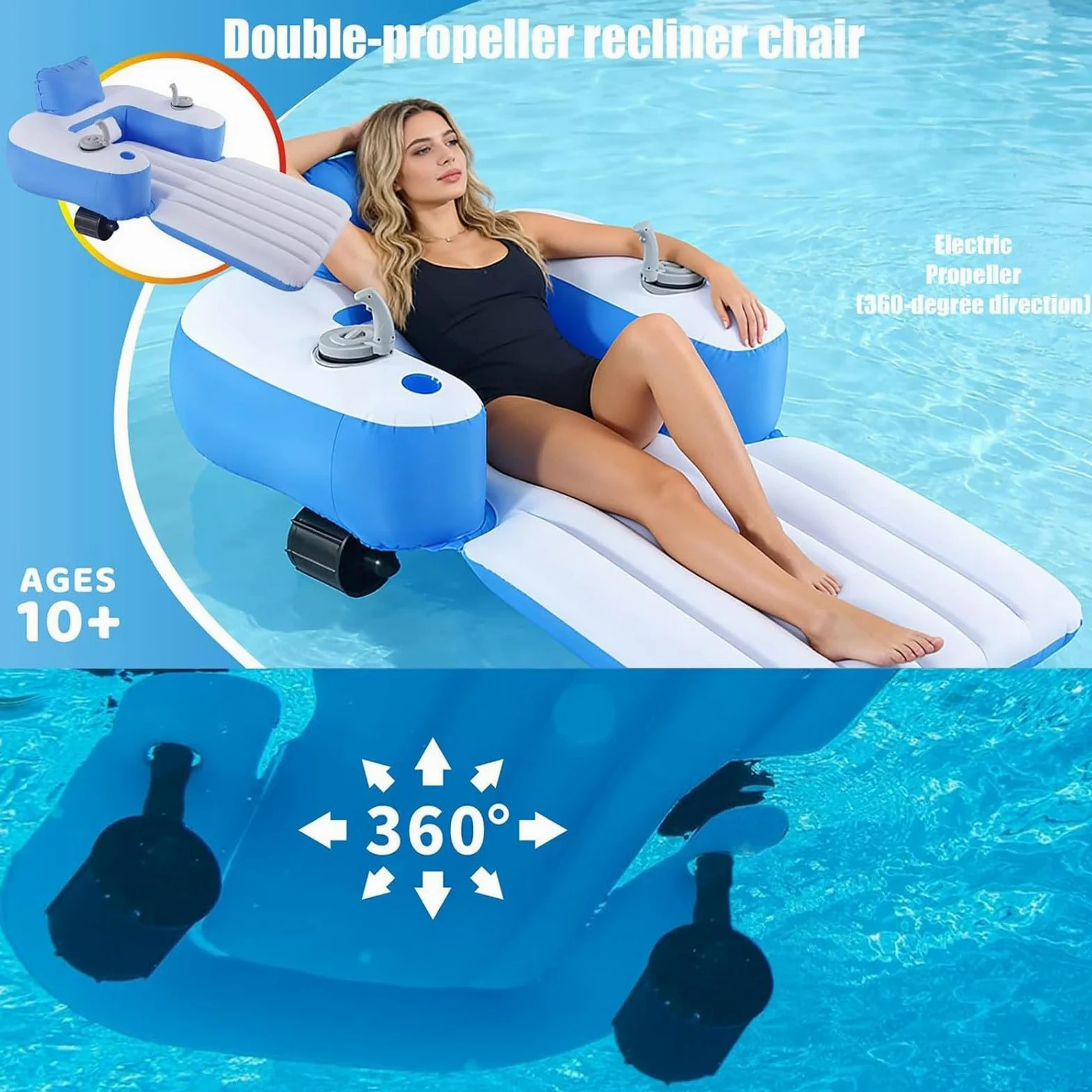 Silla Flotante Hinchable con Hélice Eléctrica, Silla De Piscina con Flotador Eléctrico, Asiento Flotante Portátil para Relajarse En El Lago, La Piscina Y La Playa