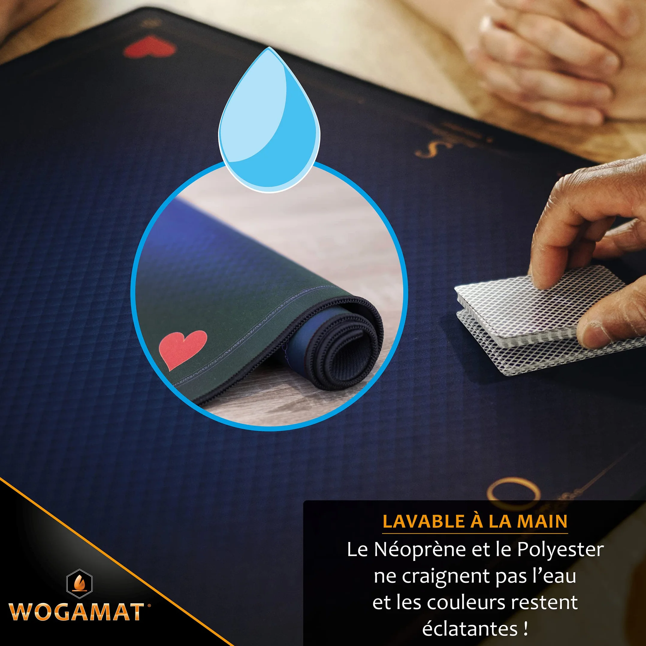 WOGAMAT Officiel – Alfombra de Juego de Cartas de Lujo Azul para Tarot póker, contra, Esquina 60 x 60 cm, Neopreno, Grueso y Antideslizante, Juegos de Cartas