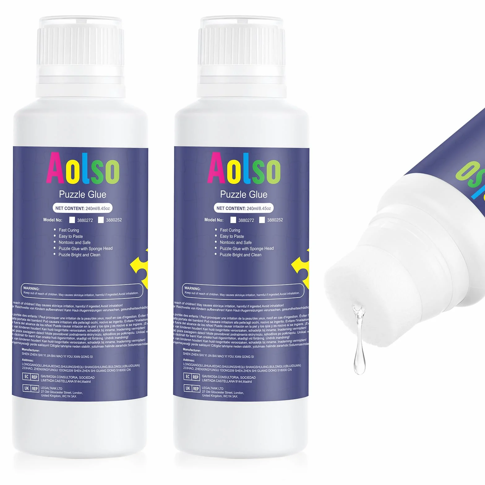 Aolso Pegamento Transparente para Puzzle y Rompecabezas - 2pcs 240ML PVA no Tóxico para 2000/3000/5000 Piezas