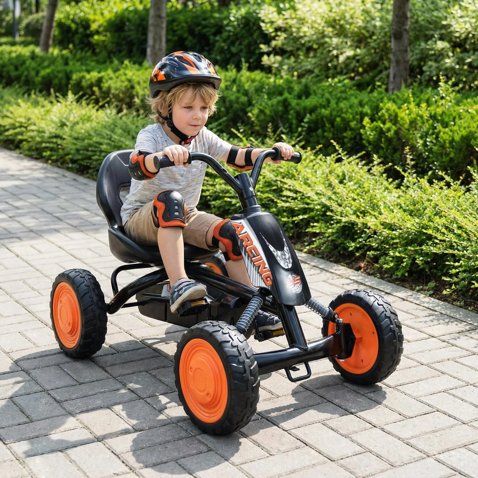 FANTASK Niños Gokart con Pedal, Asiento Ajustable, Marcha adelante y atrás, soporta hasta 30 kg, Coche de Pedal Exterior para niños y niñas a Partir de 3 años (Negro)