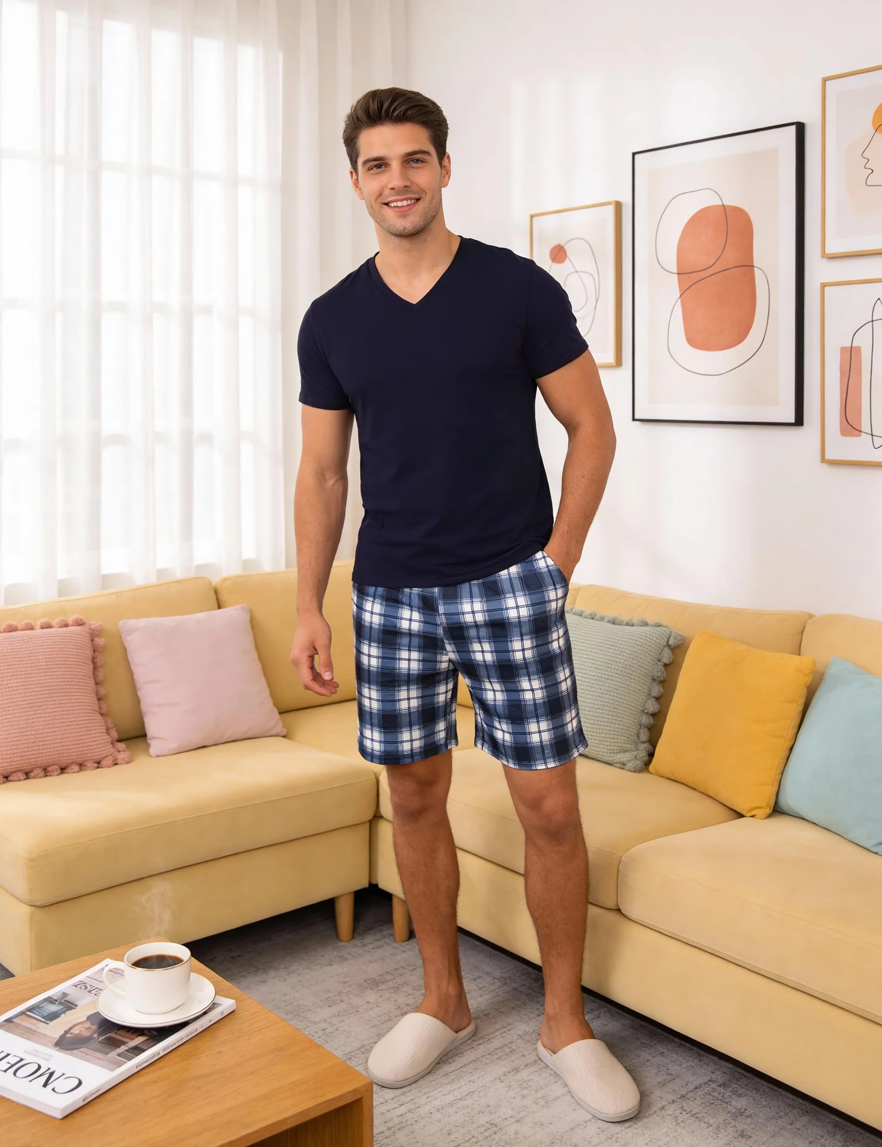 Bresdk Pijama Hombre Algodón Manga Corta Verano Conjunto de Pijamas Cortos