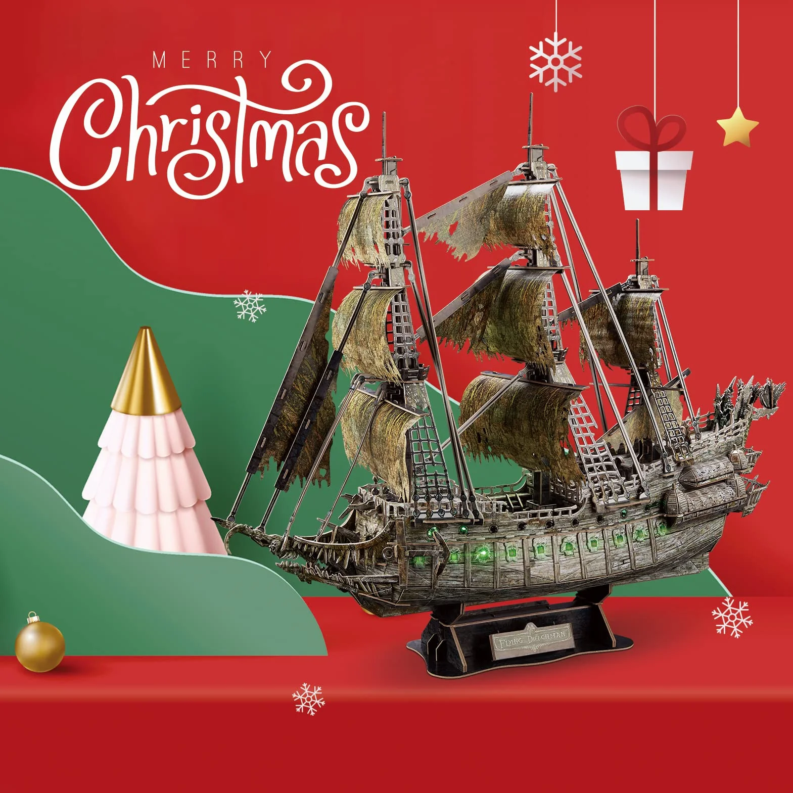 CubicFun Puzzle 3D LED Holandés Errante Barco Pirata Maquetas para Construir 360 Piezas Adultos Niños 14+
