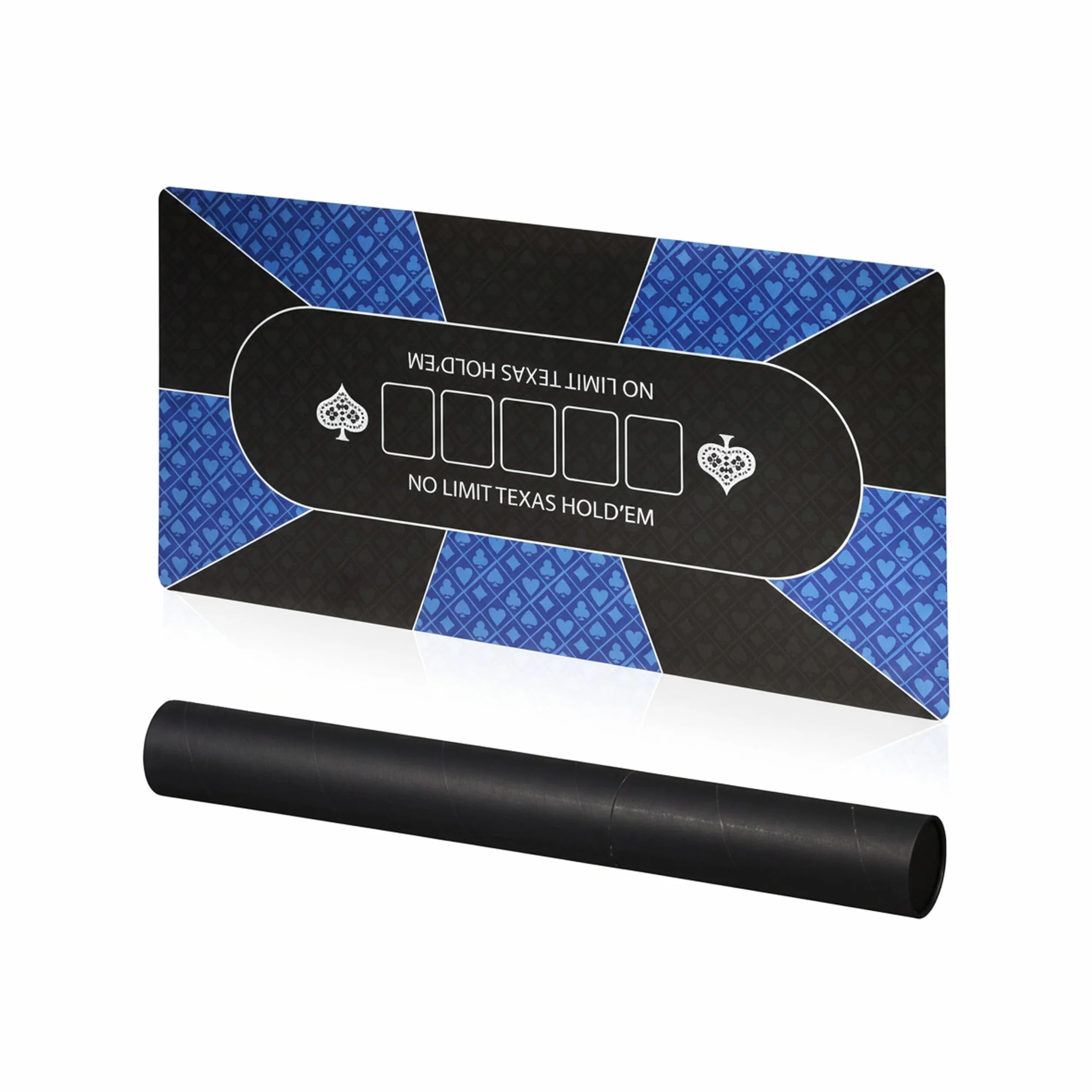 Relaxdays Tapete Póquer, 120 x 60 cm, Mantel Poker Texas Hold'em, Antideslizante, Bolsa, 10 Jugadores, Azul y Negro