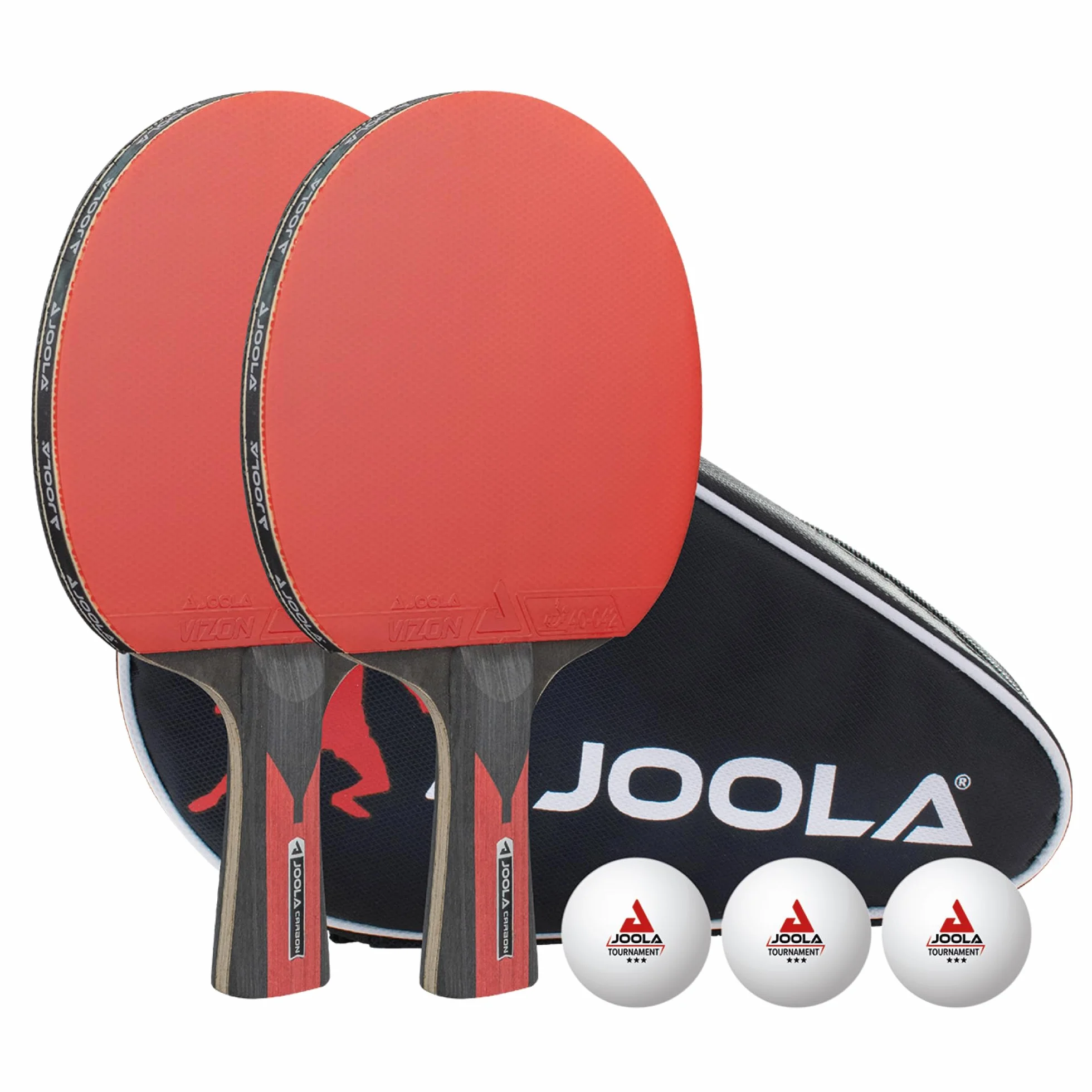 JOOLA Tischtennis Set Duo Carbon 2 Schläger 3 Bälle Hülle Rot Schwarz 6-teilig