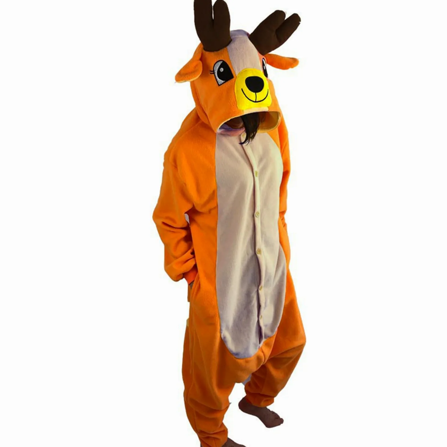 HHRLCH Womens and Mens Fleece Pajamas Sleepwear Pajamas Hooded Jumpsuit Rompers Clubwear Nightwear Cute Animal Deer Pattern for Christmas Morning or Family Photos
