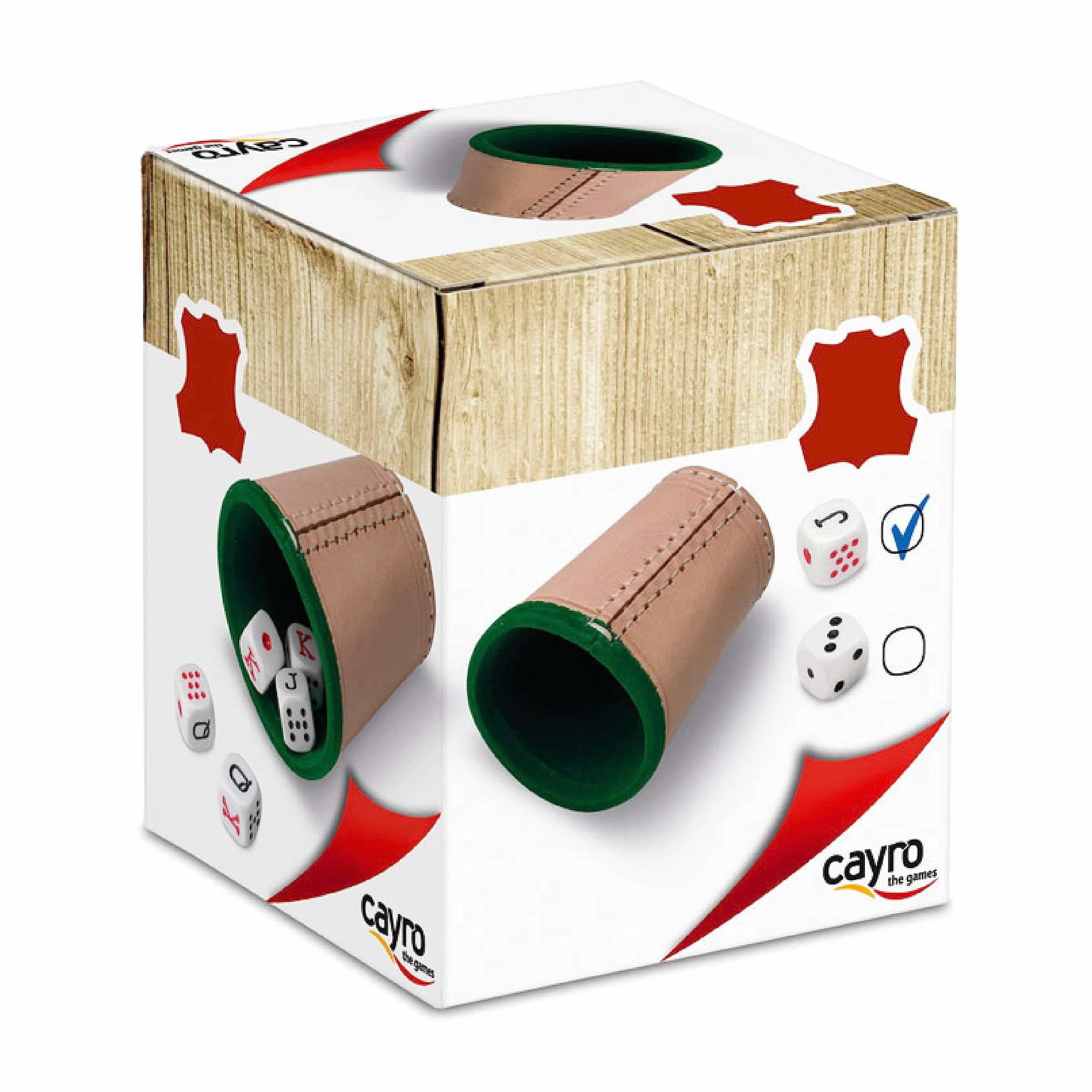 Cayro - Juego Dados Póker - Cubilete + 5 Dados de Póker - Cubilete de Cuero Forrado en Interior - Juego de Mesa Adultos - Ideal para Regalar - Jugar en Familia