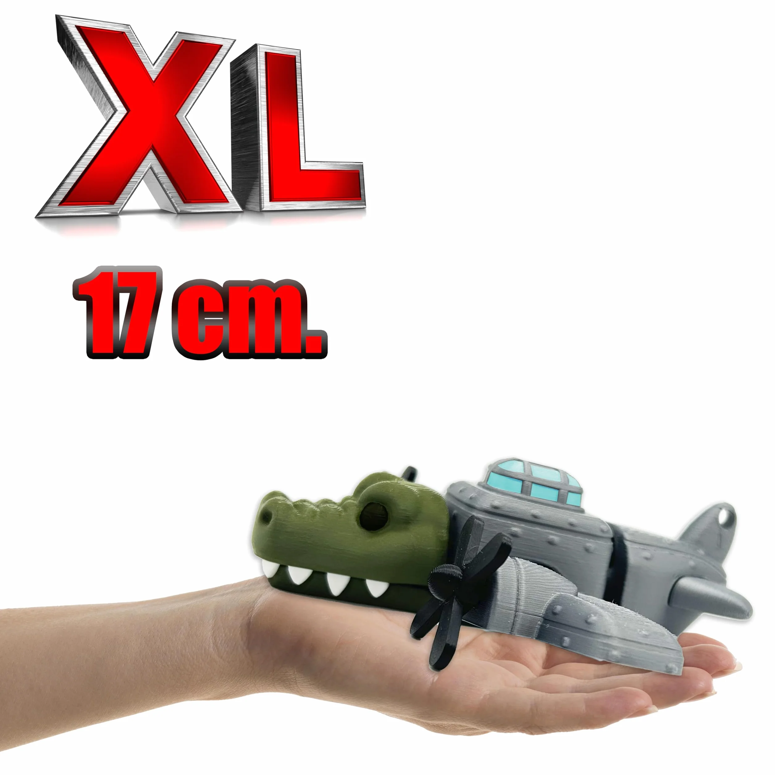 Bombardino Cocrodilo – Figura Articulada XL 17 cm - Bombardero con Cabeza de Cocodrilo - Hélices Giratorias y Boca Móvil - Meme Viral Brainrot - Coleccionable de los Brian rot memes italianos - Tralal