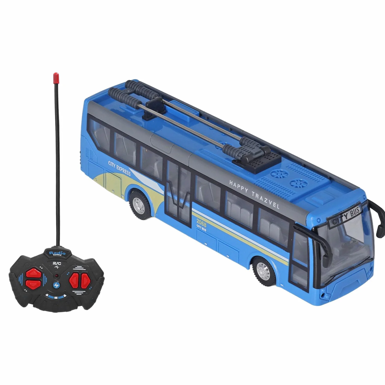 Control remoto autobús alta simulación todas las direcciones conducción recargable RC autobús escolar para niños (azul)