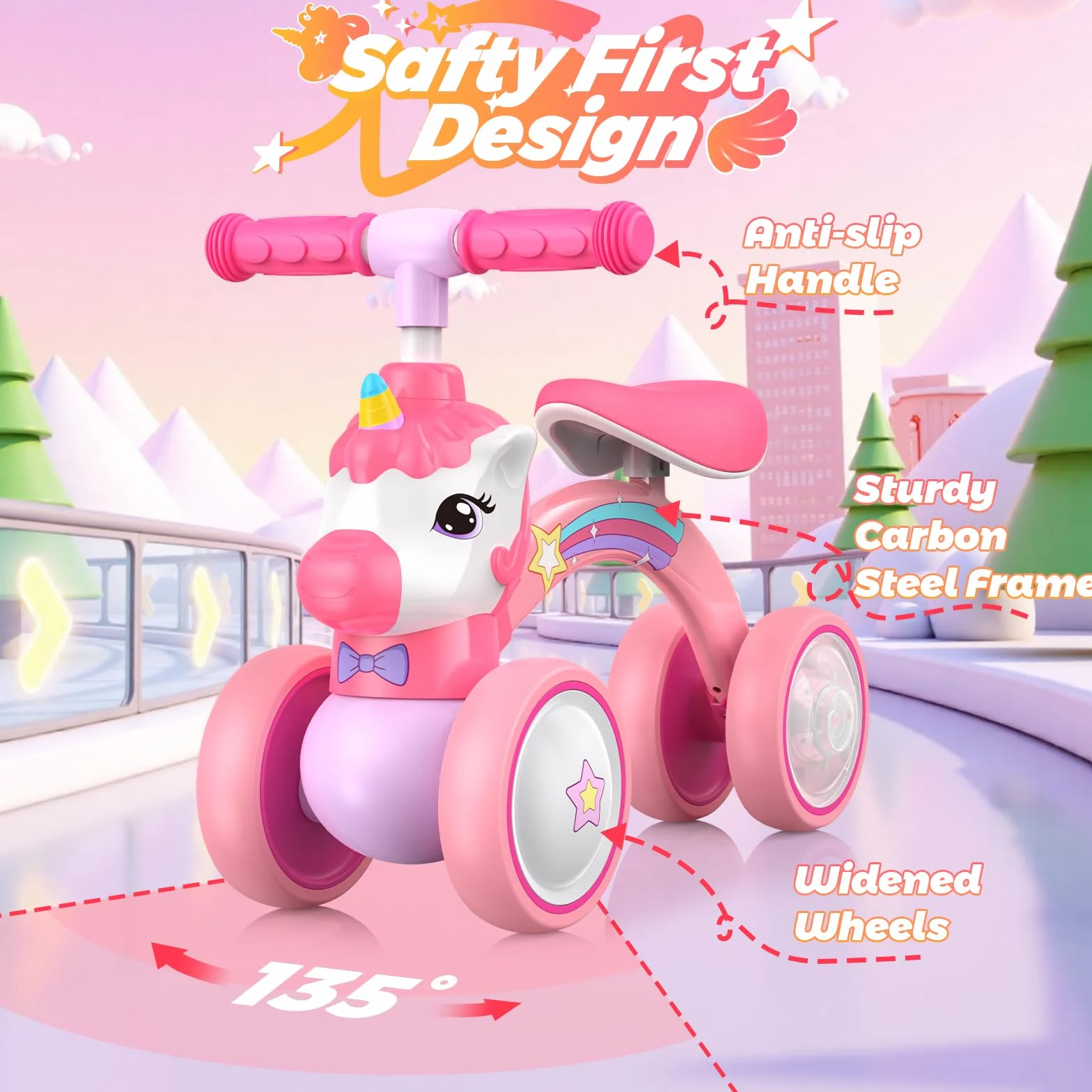 Correpasillos Unicornio de 4 Ruedas para Niños 1-2 Años con Luz LED Trasera, 25kg Capacidad, Regalo Ideal para Cumpleaños y Navidad, Juguete Seguro para Aprender a Equilibrarse (Rosa)