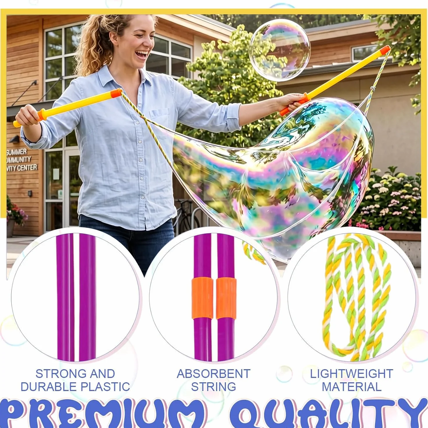 YeahBoom Juego de pompas de jabón gigantes, 2 unidades grandes, diseño telescópico de pompas de jabón, juguetes de burbujas de jabón, fáciles de llevar, para juegos al aire libre, fiestas
