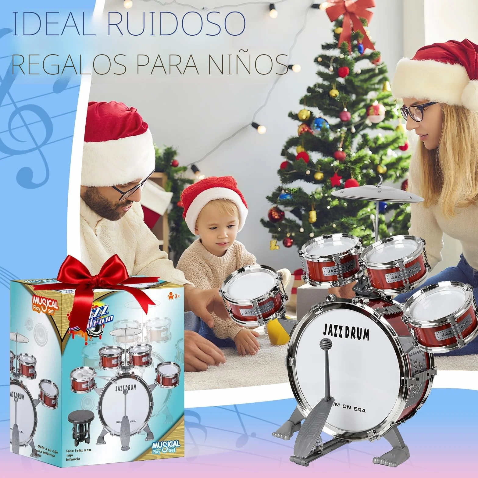 m zimoon Batería de música para niños Kit, Juego Tambor Jazz Junior 5 Tambores con Taburete para Instrumento Musical de Percusión Día ​Festivo Regalo uguete Educativo por Niños Y Niñas Principiantes