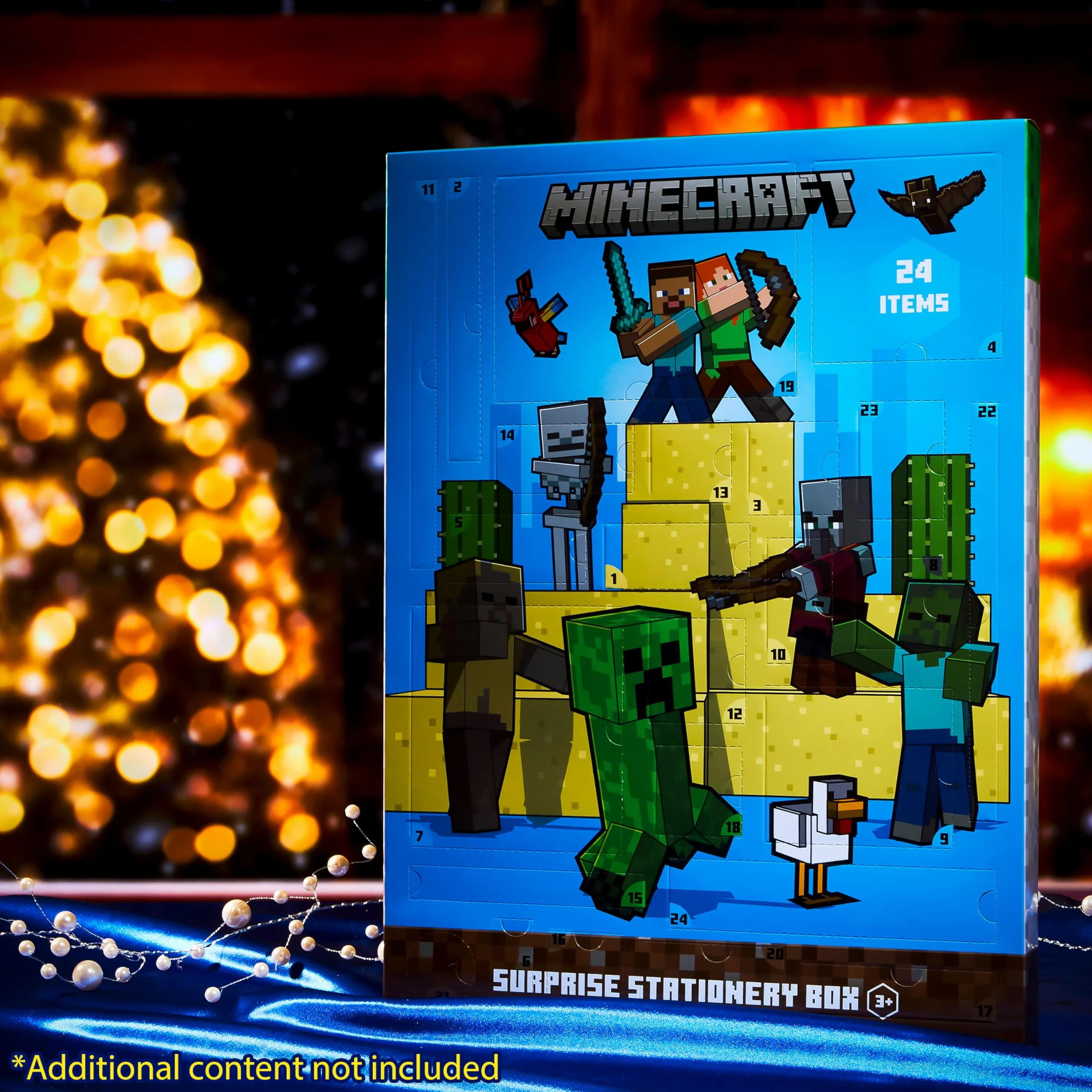 Minecraft Calendario Adviento 2025 Creeper Calendário Cuenta Atrás para Navidad Material Escolar Papelería y Accesorios Bolígrafos Pegatinas Llavero (Azul)