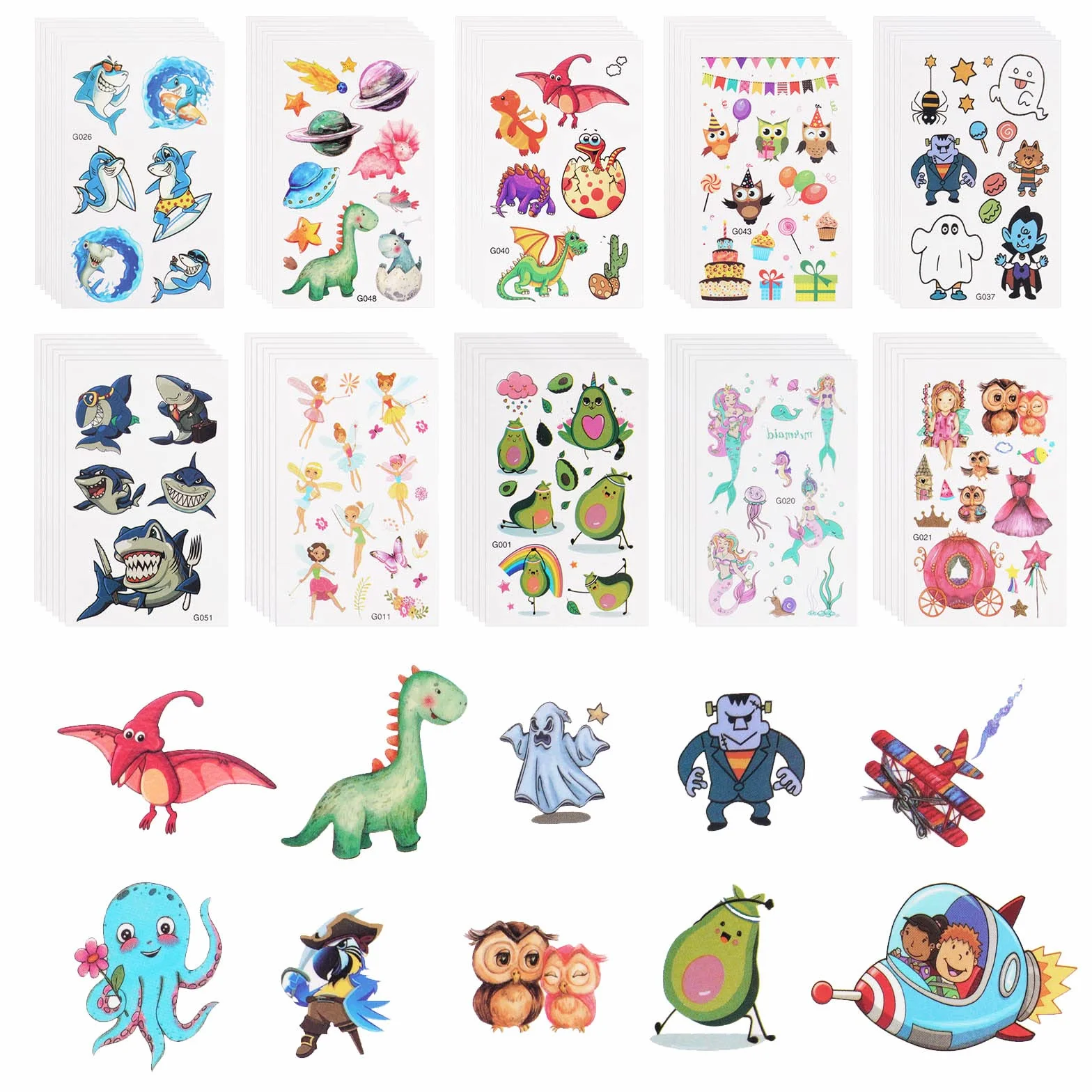 ACWOO Dibujos Animados, 60 Hojas Impermeables Tatuajes Temporales Niños Pegatinas, Navidad Halloween Estilo Mixto Regalo