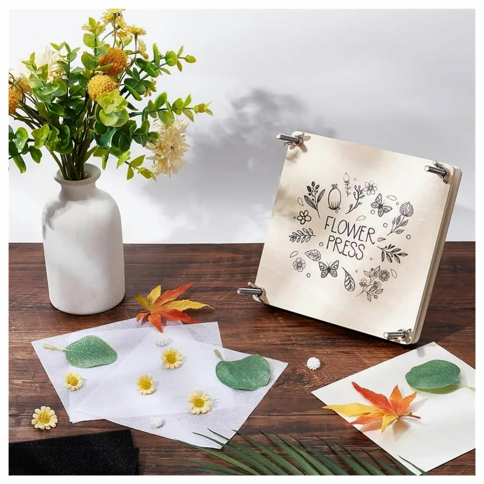 SUBLXPoten Kit de Prensa de Flores Kits de prensa flores grandes, 7x7 pulgadas, 4 capas, kit plantas, kits hojas madera cuadradas for manualidades, arte, fabricación secas