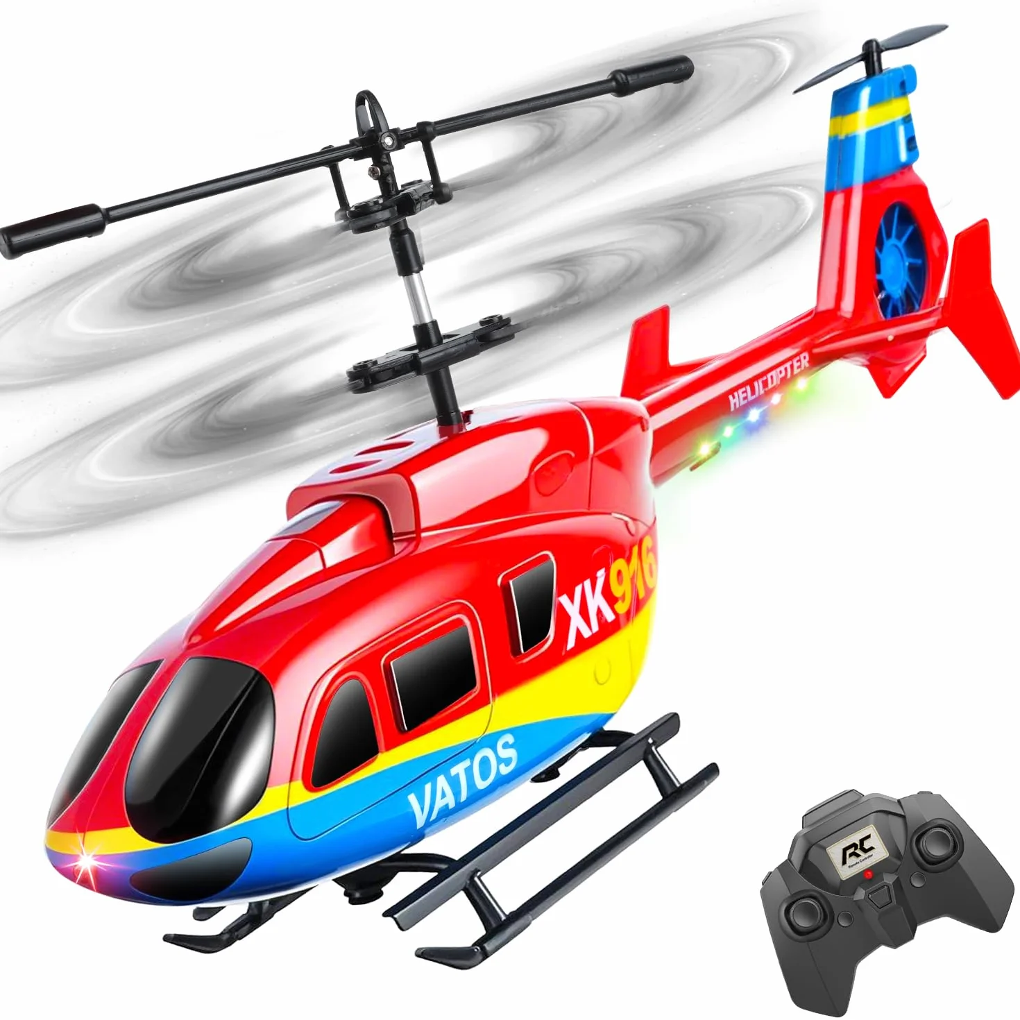 VATOS Helicóptero teledirigido, 2.4GHz Altitud Birdy RC Helicópteros con giroscopio y luz LED, una tecla de despegue y Aterrizaje, 3.5 CH RC Aviones de Juguete para niños Adultos Principiantes