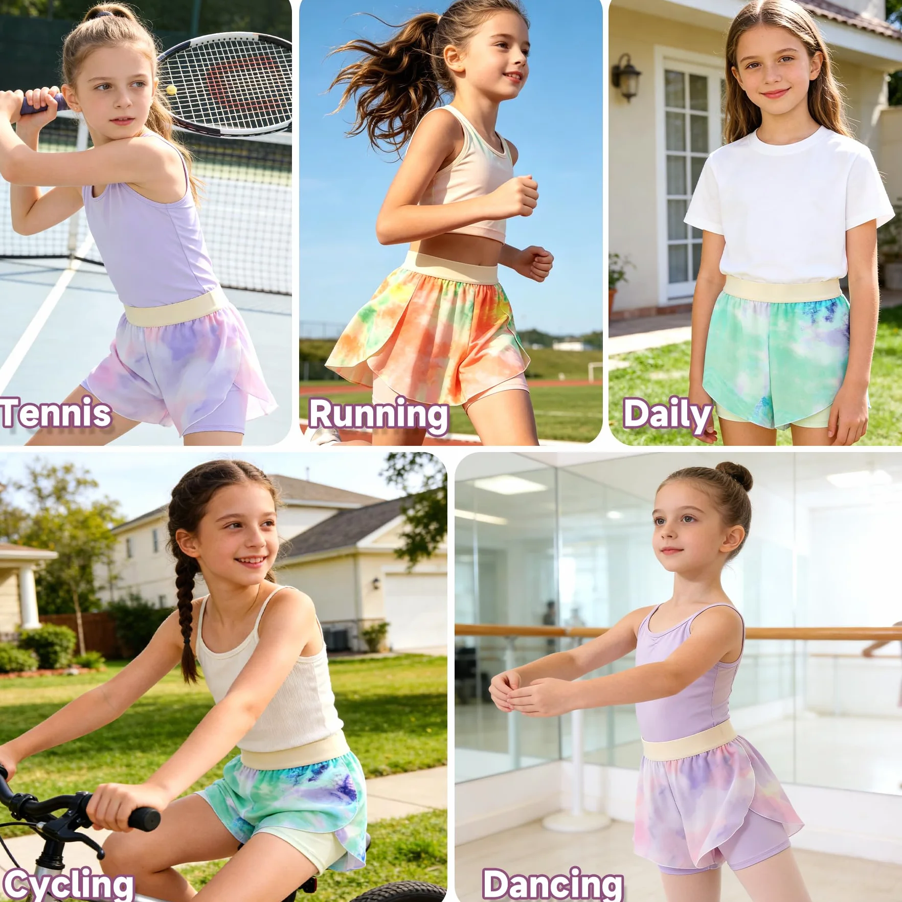 Pantalones Cortos 2 en 1 para Niñas Secado Rápido Deportivo con Falda y Forro Cintura Elástica Verano Shorts Tenis Baile Ciclismo 5-13 Años
